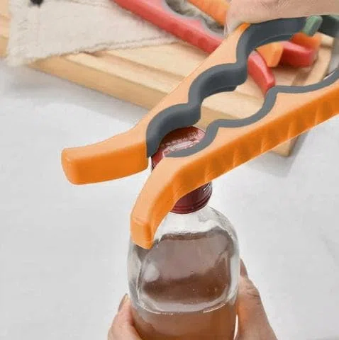 DomoDomo - Wielofunkcyjny otwieracz do butelek i słoików – ergonomiczny kształt, antypoślizgowy, nadaje się do mycia w zmywarce, 22,5 x 9 cm