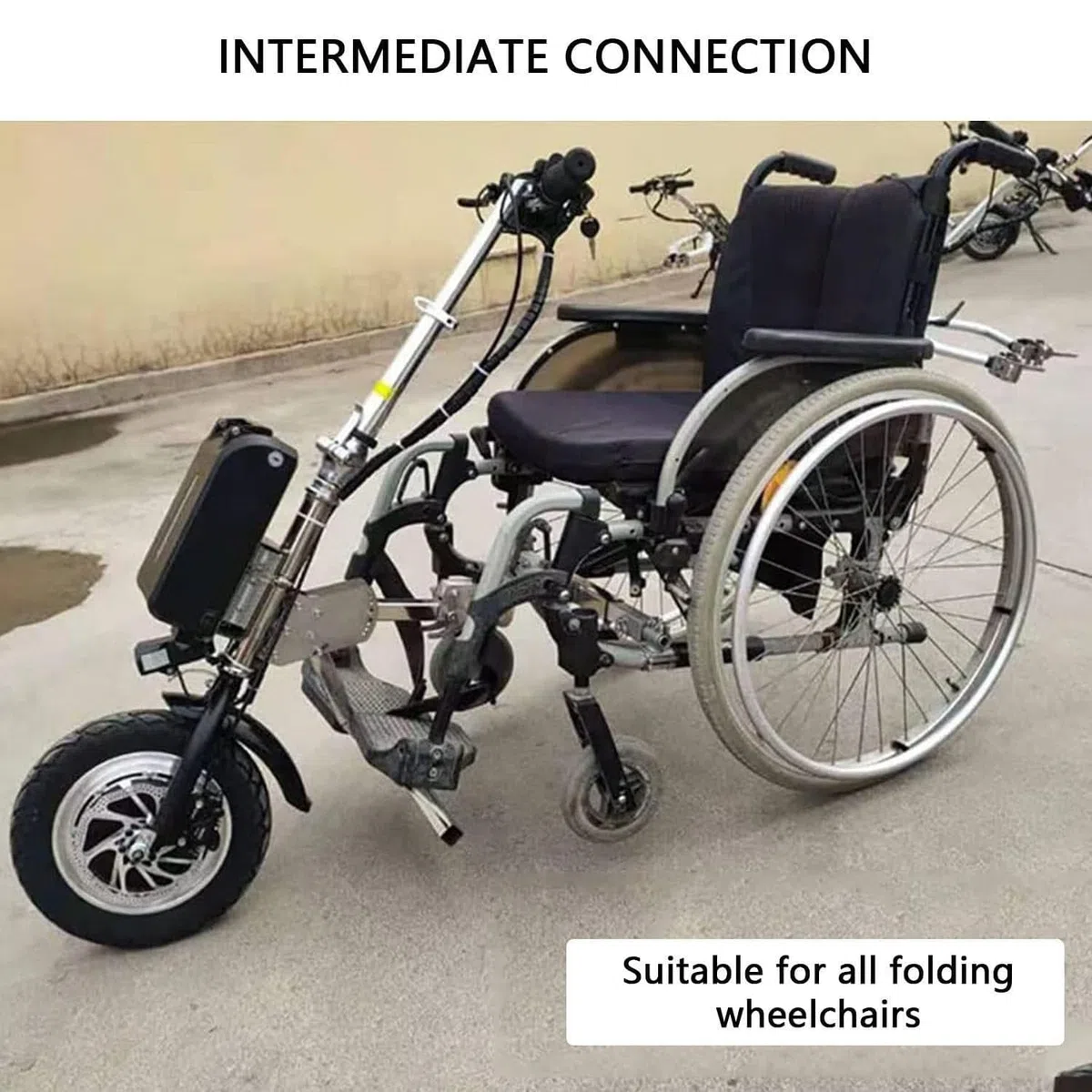 Elektryczny zestaw do konwersji wózka inwalidzkiego 500 W – mocowanie do roweru ręcznego z widelcem wiszącym 30 cm do terapii rehabilitacyjnej – łatwe pociągnięcie dla większej mobilności