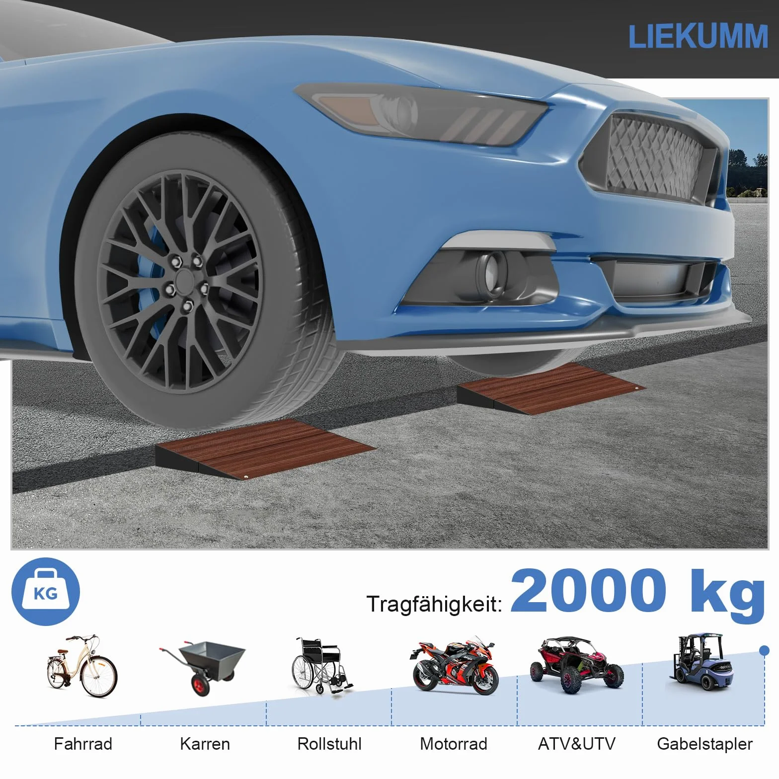 LIEKUMM Aluminiowa rampa progowa o wysokości 5 cm, nośność 2000 kg, rampa dla wózków inwalidzkich do krawężników, schodów, skuterów, wózków dziecięcych, zdejmowana rampa progowa do użytku wewnątrz i
