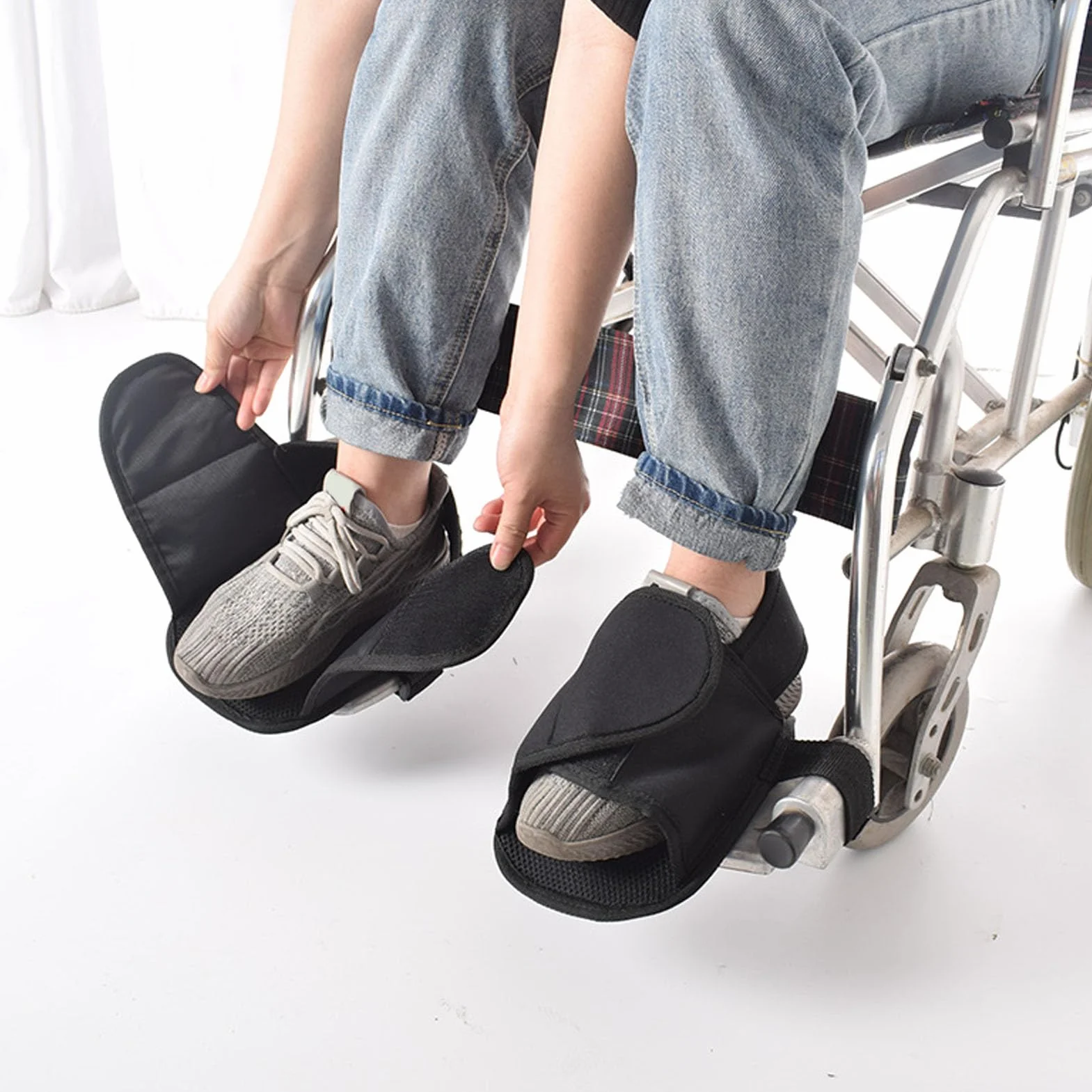 Uchwyty na buty do wózków inwalidzkich, 2 szt., paski na buty do wózków inwalidzkich, tkanina Oxford, buty ochronne, stały pasek ochronny dla starszych pacjentów, do regeneracji, czarne