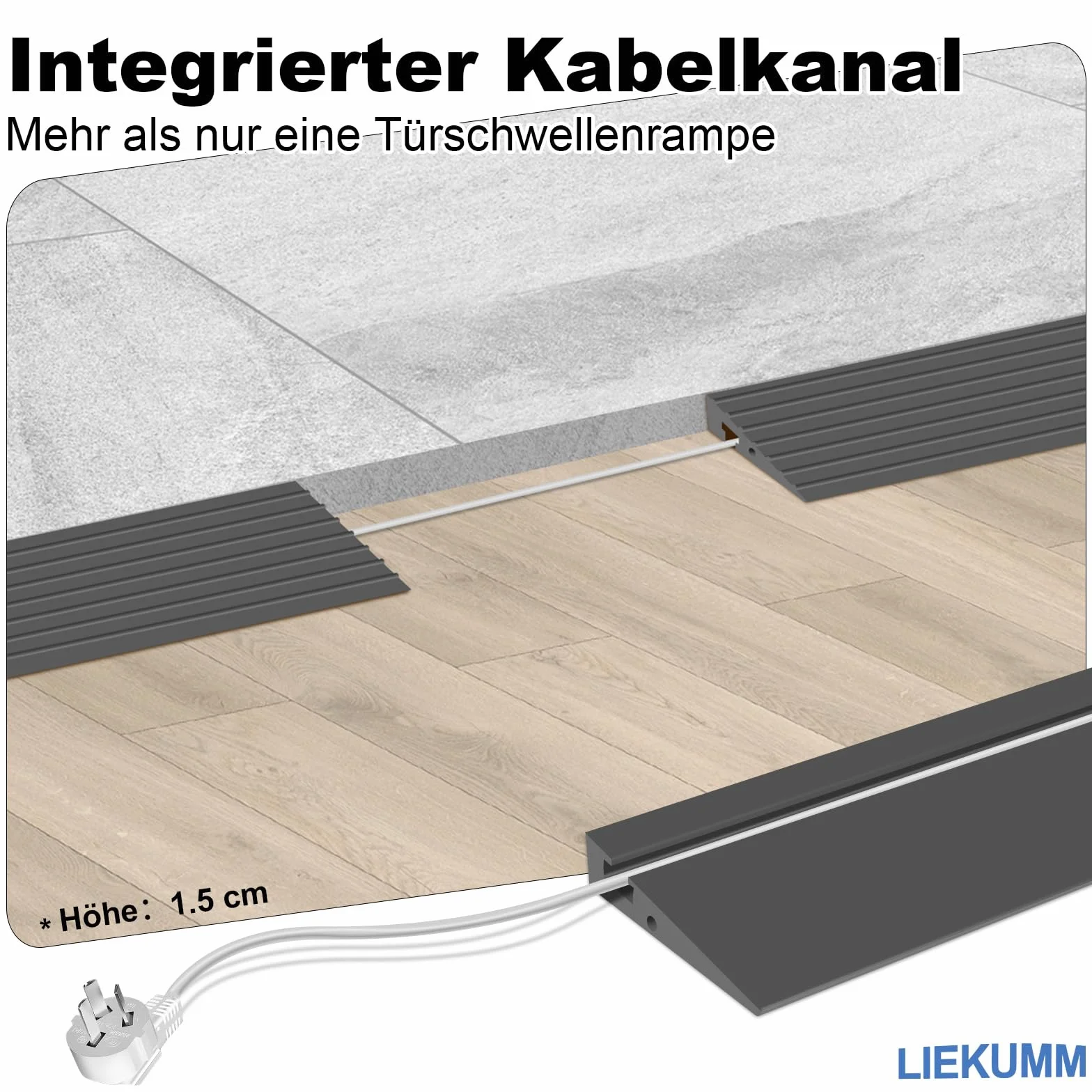 LIEKUMM Rampa progowa, 90 x 7,5 x 1,5 cm, rampa dla wózków inwalidzkich, rampa progowa PCW, rampa dla wózków inwalidzkich, wózków dziecięcych, chodzików lub skuterów elektrycznych, czarna