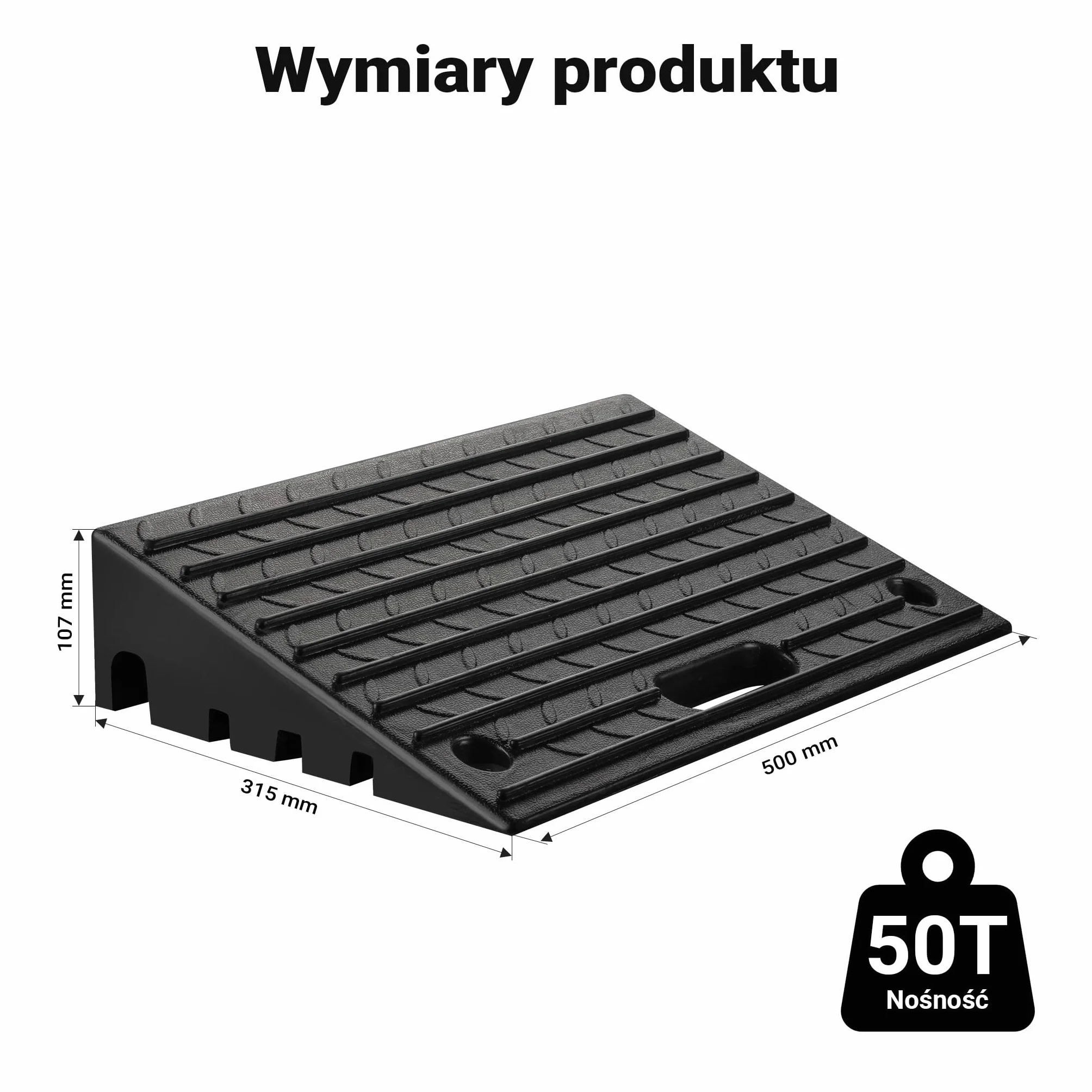 Wiltec Rampa krawężnikowa o wymiarach 500 x 315 x 107 mm do 50 t z gumy, modułowa rampa podjazdowa dla wózków inwalidzkich i samochodów