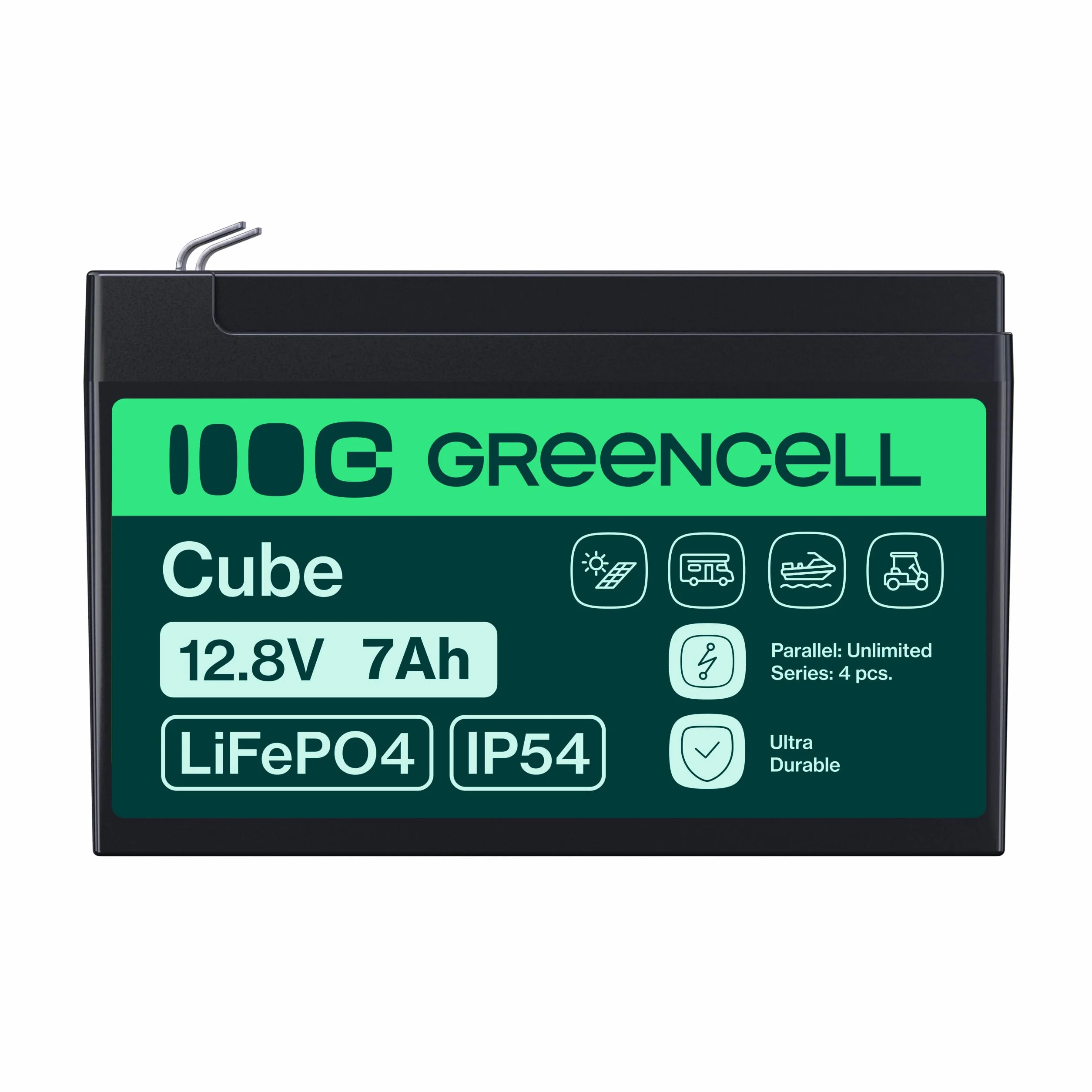 Green Cell CUBE LiFePO4 akumulator 7 Ah 12,8 V – akumulator litowo-żelazowo-fosforanowy do samochodów kempingowych, łodzi, instalacji solarnych, systemów off-grid, z BMS, lekki i bezpieczny