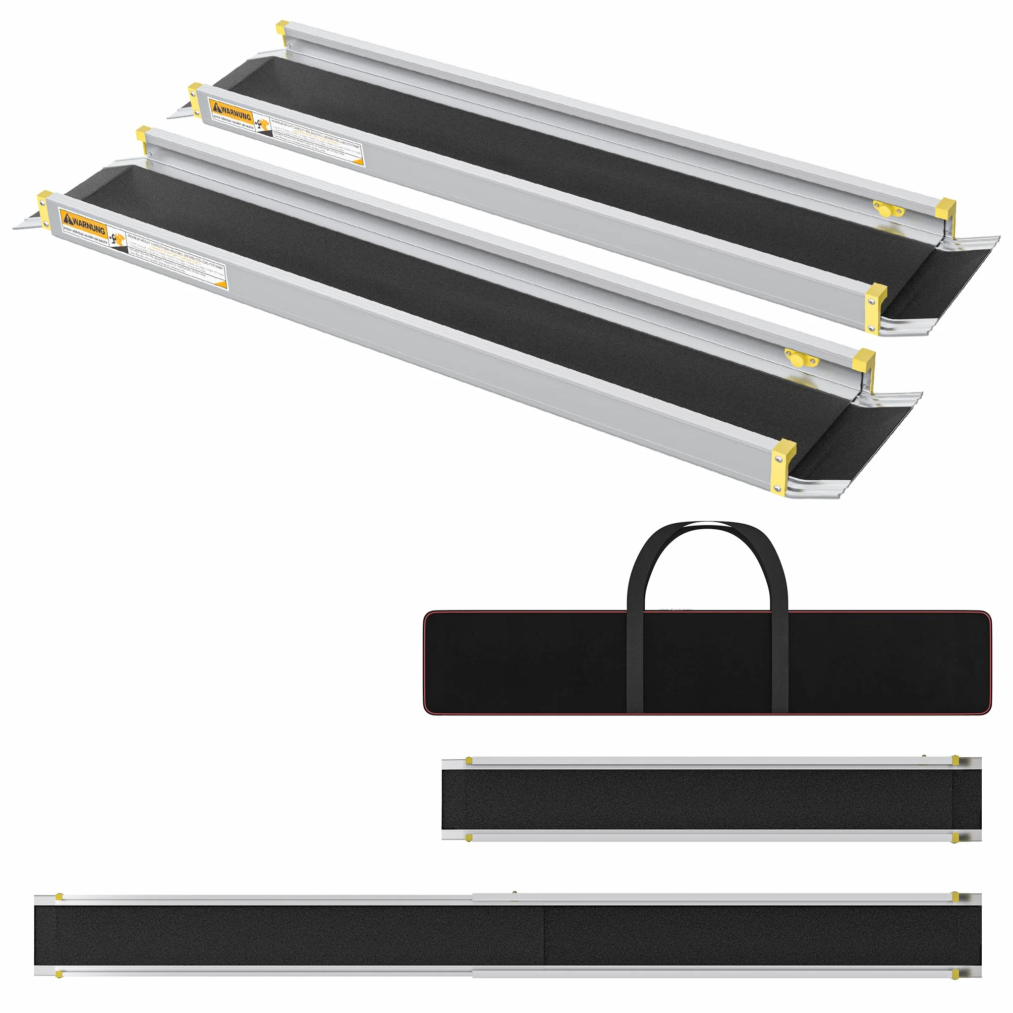 XMTECH Rampa najazdowa 107-183 cm, aluminiowa rampa teleskopowa z antypoślizgową okładziną i workiem do przechowywania, regulowana rampa załadunkowa o wadze 300 kg, na schody, przeszkody, do domu
