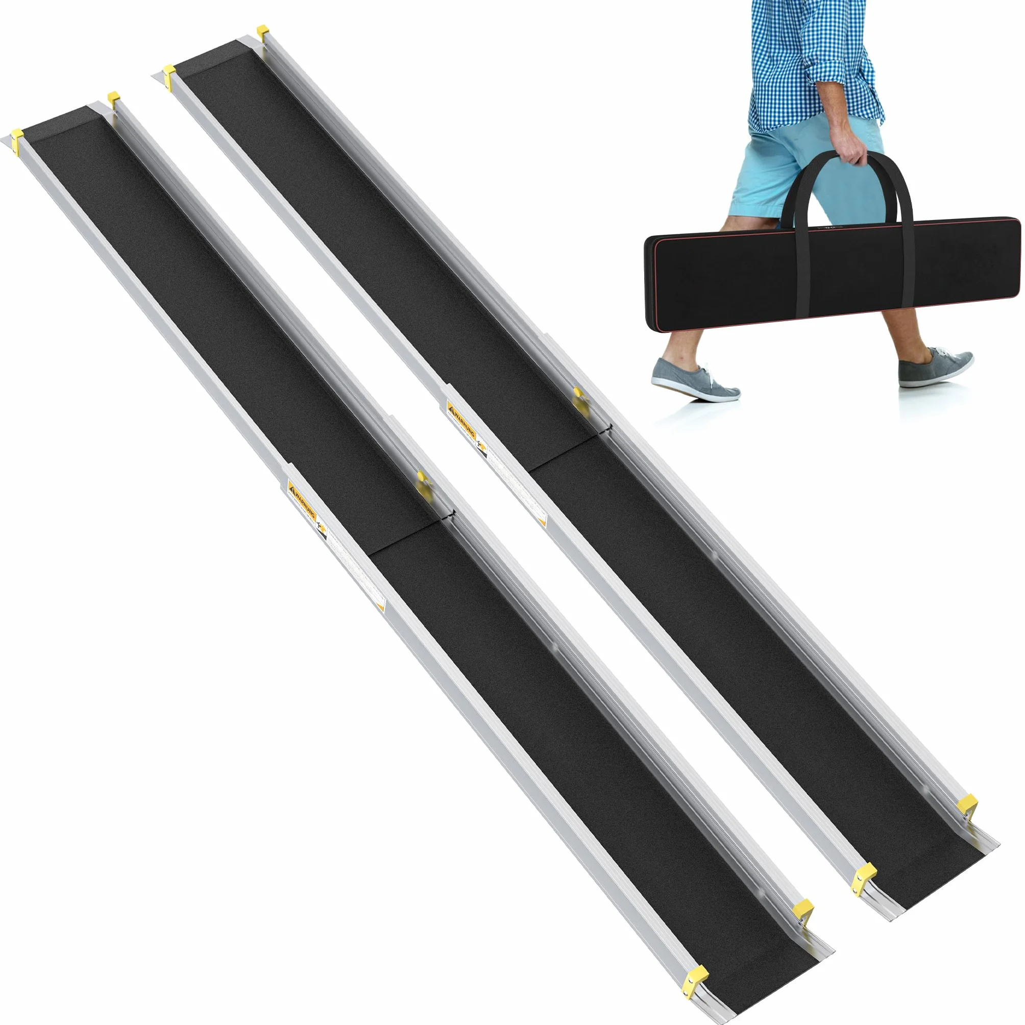 YUENFONG Rampa do wózków inwalidzkich, aluminiowa rampa najazdowa 106,5-183 cm, 2 sztuki, antypoślizgowa, regulowana rampa najazdowa, rampa najazdowa do 272 kg, do wózków inwalidzkich, schodów 106,5