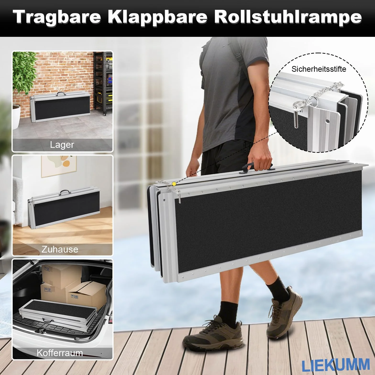 LIEKUMM 182,5 cm, antypoślizgowe, potrójnie składane rampy na wózki inwalidzkie do 300 kg, do progów drzwiowych, przenośne, aluminiowe rampy do wózków inwalidzkich i skuterów