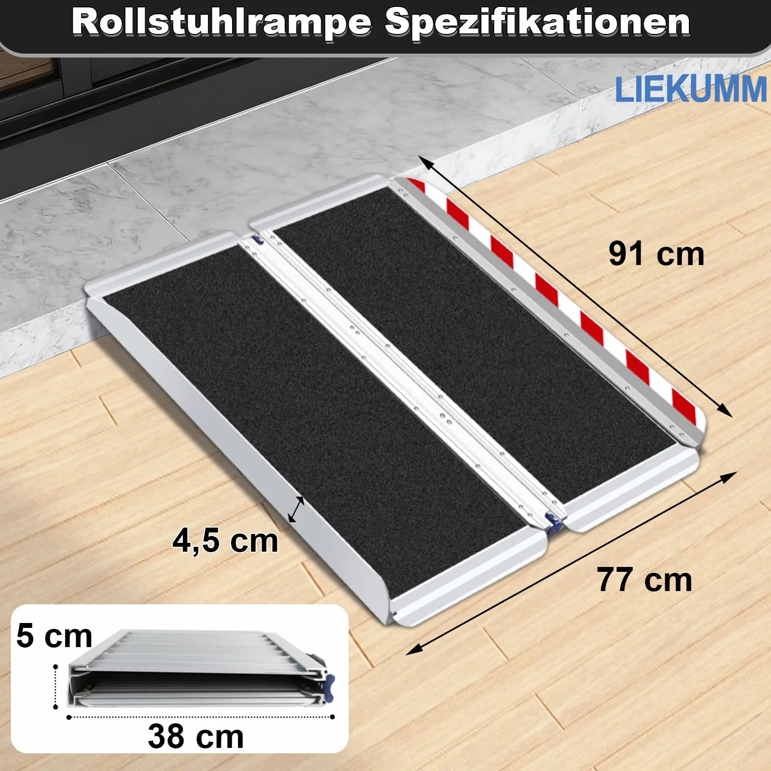 LIEKUMM Rampa dla wózków inwalidzkich 91 cm, bardzo szeroka, aluminiowa rampa dla wózków inwalidzkich, nośność 300 kg, składana, na schody, schody, krawężniki, rampa progowa do elektrycznego wózka