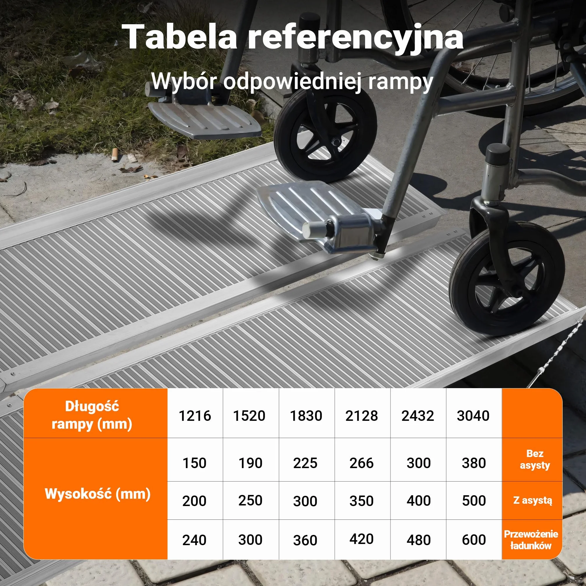 Wiltec Składana rampa najazdowa dla wózków inwalidzkich 303 cm, mobilna rampa podjazdowa do 270 kg, aluminiowa profilowana rampa załadunkowa