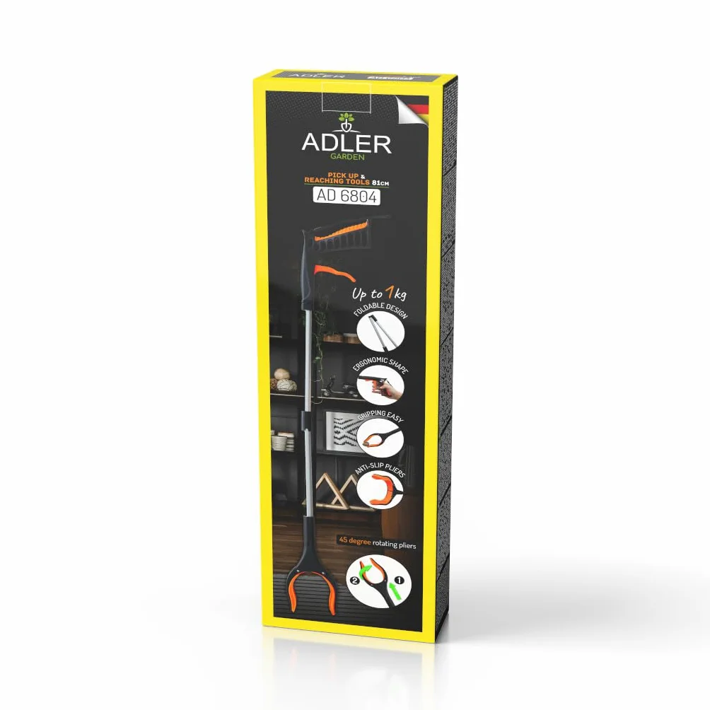ADLER EUROPE Szczypce chwytające, 81 cm, aluminiowe szczypce chwytakowe dla osób starszych, pomoc w chwytaniu, podnoszeniu, zbieraniu odpadów, usprawnienie dla osób niepełnosprawnych, AD6804