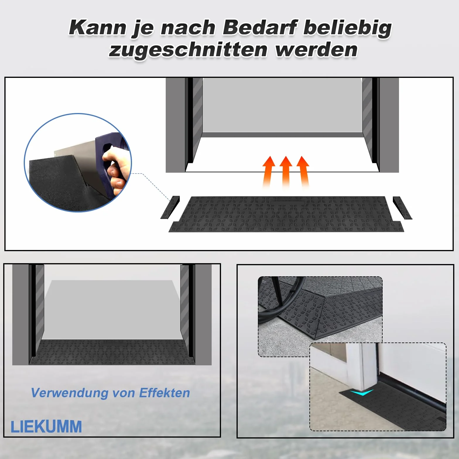 LIEKUMM Rampa progowa do drzwi o wysokości 4,5 cm, udźwig 650 kg, gumowa rampa dla wózków inwalidzkich, antypoślizgowa rampa do progów drzwiowych, robot odkurzający do stopni, krawężników, skuterów