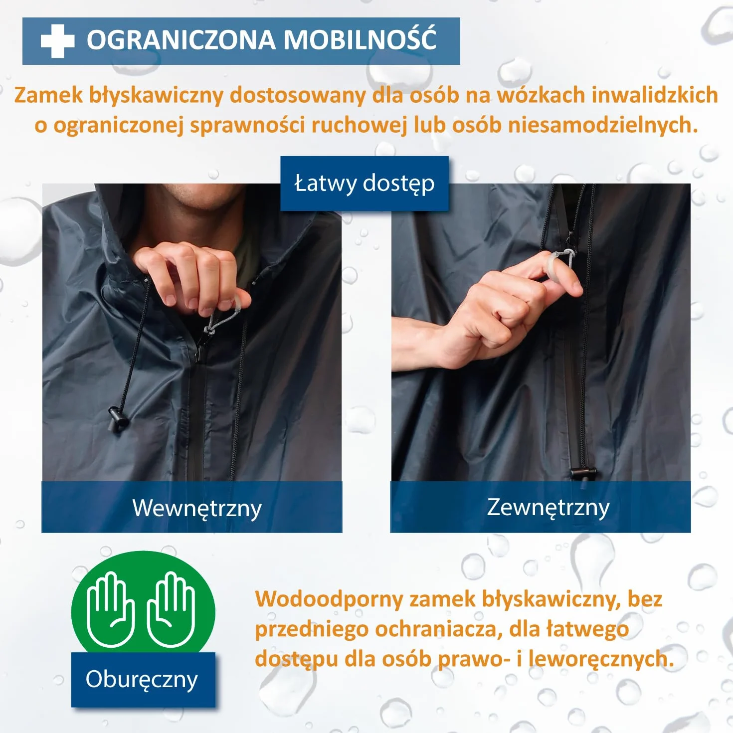 wodoodporne ponczo na wózek inwalidzki – standard dla dorosłych – peleryna przeciwdeszczowa na wózek inwalidzki