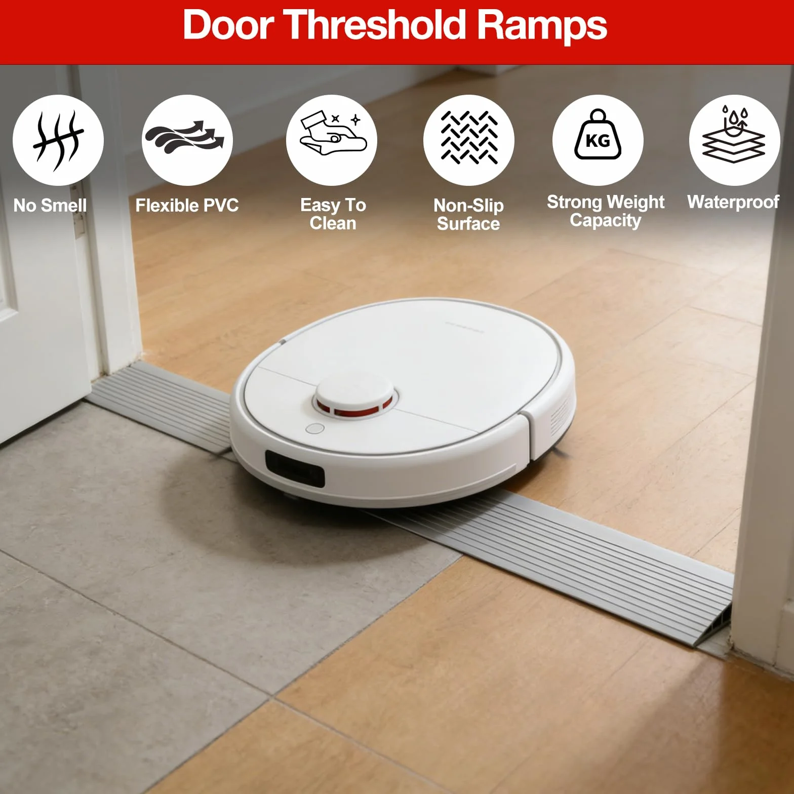 Rampa progowa do drzwi, rampa progowa 100×8×2cm, rampy progowe do drzwi, rampa dla wózków inwalidzkich z PVC profil przejściowy samoprzylepny, rampa progowa dla robota odkurzającego, wózka dziecięcego