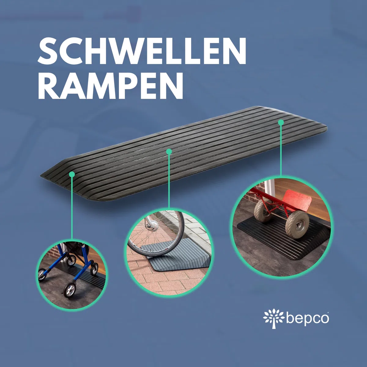 Bepco Rampa dla wózków inwalidzkich, rampa progowa z gumy, rampa najazdowa (10,3 x 90 x 61 cm)
