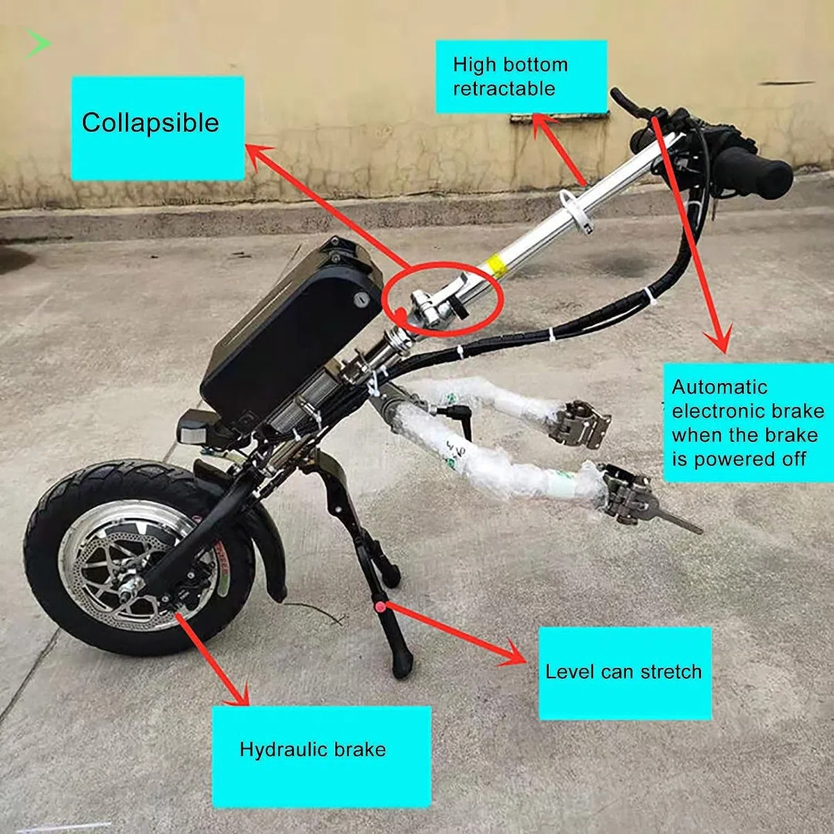 Elektryczny zestaw do konwersji wózka inwalidzkiego 500 W – mocowanie do roweru ręcznego z widelcem wiszącym 30 cm do terapii rehabilitacyjnej – łatwe pociągnięcie dla większej mobilności