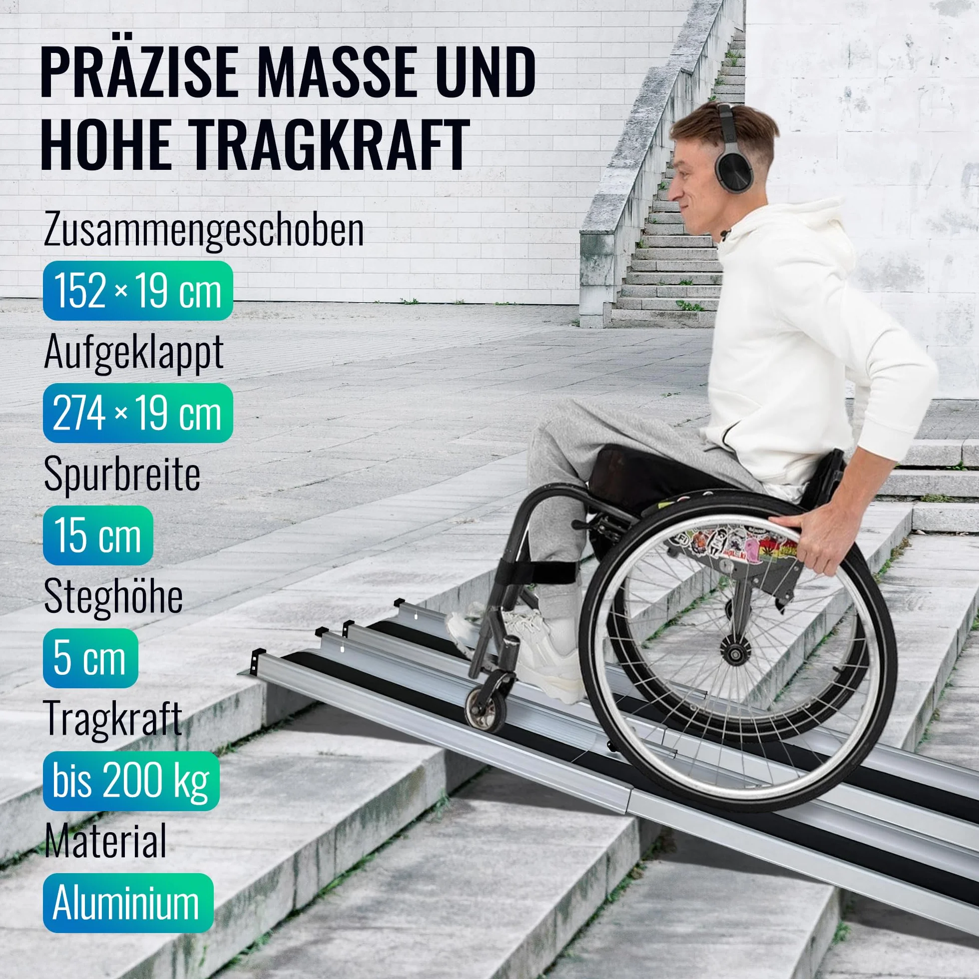 Aluminiowa rampa dla wózków inwalidzkich, składana, teleskopowa, rampa dla wózków inwalidzkich, 270 cm