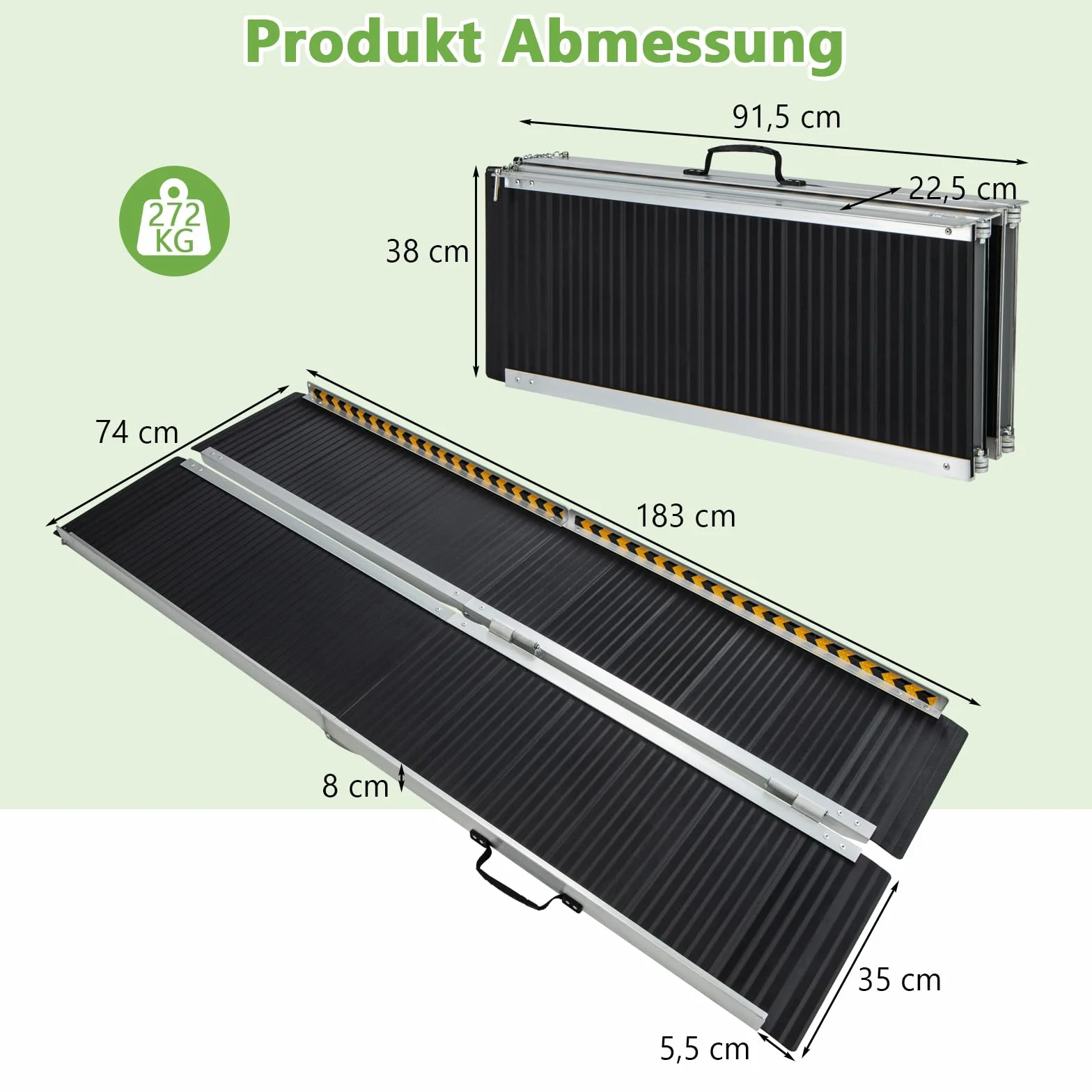 COSTWAY Rampa do wózka inwalidzkiego 183 cm, składana, przenośna i antypoślizgowa, wytrzymała do 272 kg, rampa aluminiowa, rampa progowa do wózka inwalidzkiego, schodów, drzwi (183 x 74 cm)
