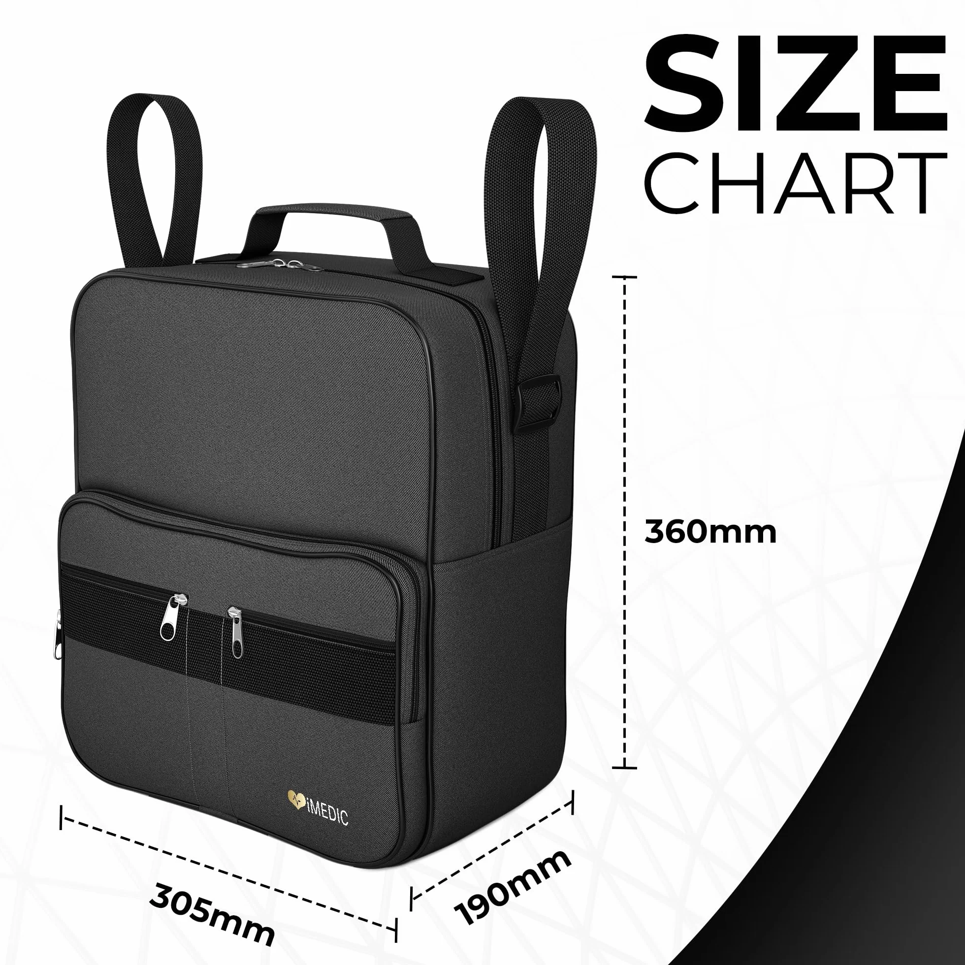 Imedic Deluxe Torba do Wózka Inwalidzkiego, Czarny, 19 x 30,5 x 36 cm