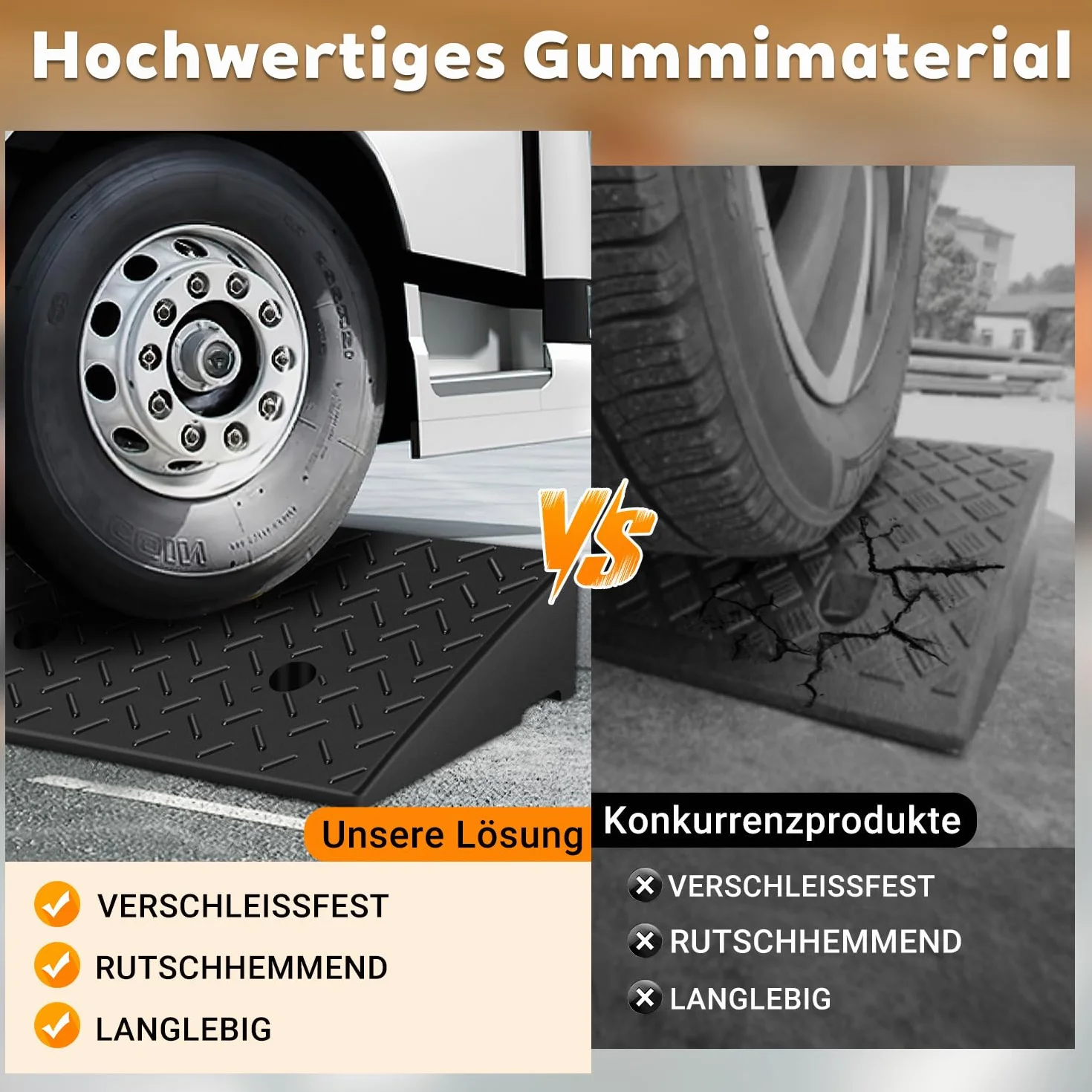 2 sztuki gumowych ramp krawężnikowych, wysokość 10 cm, antypoślizgowe rampy do krawężników, wózków inwalidzkich, samochodów, rampa najazdowa, rampa progowa z odwodnieniem, w zestawie zestaw