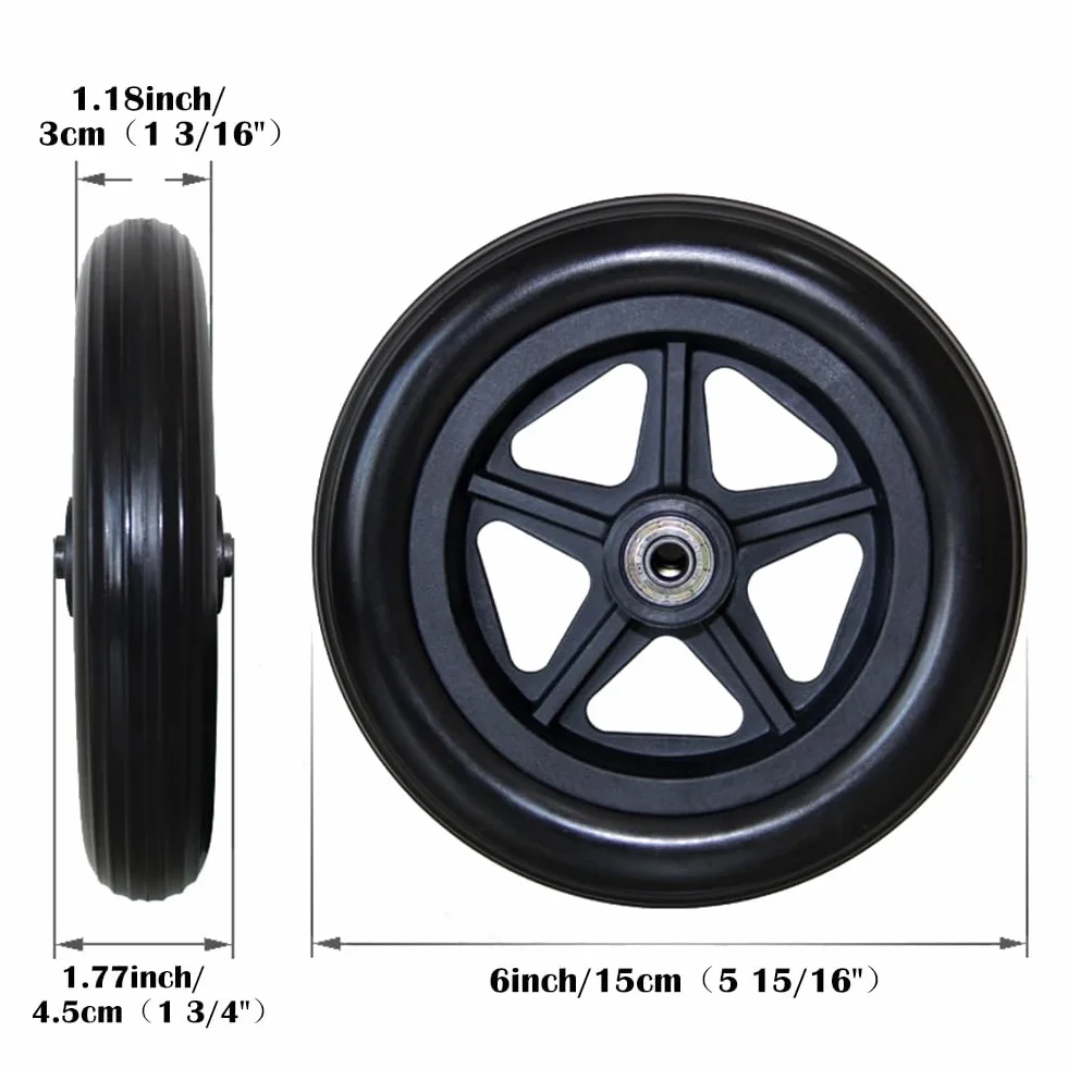 1 Pair 6/7/8 Wheelchair Front Wheel Replacement Parts, calowe Wear-Resistant Solid Casters, Nadaje się do Wózków Niepełnosprawnych dla Osób opon do Przednie Koła(Noir,6inch)