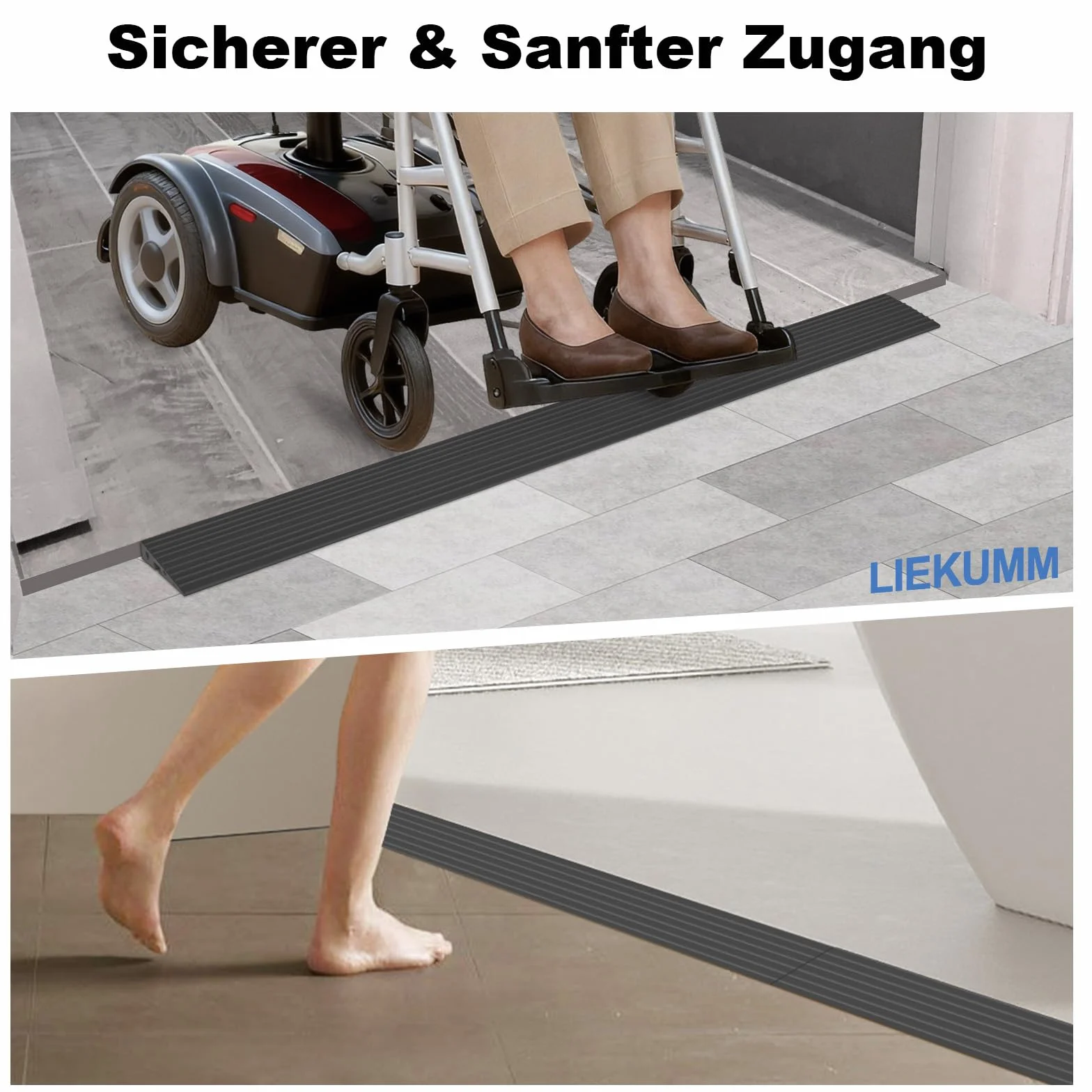 LIEKUMM Rampa progowa, 90 x 7,5 x 1,5 cm, rampa dla wózków inwalidzkich, rampa progowa PCW, rampa dla wózków inwalidzkich, wózków dziecięcych, chodzików lub skuterów elektrycznych, czarna