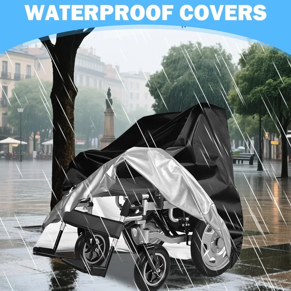 Wodoszczelny pokrowiec na wózek inwalidzki, 100 x 75 x 100 cm, pokrowiec ochronny na wózek inwalidzki, 210D Oxford, pyłoszczelna plandeka na kółkach, składana, odporna na deszcz osłona na wózki