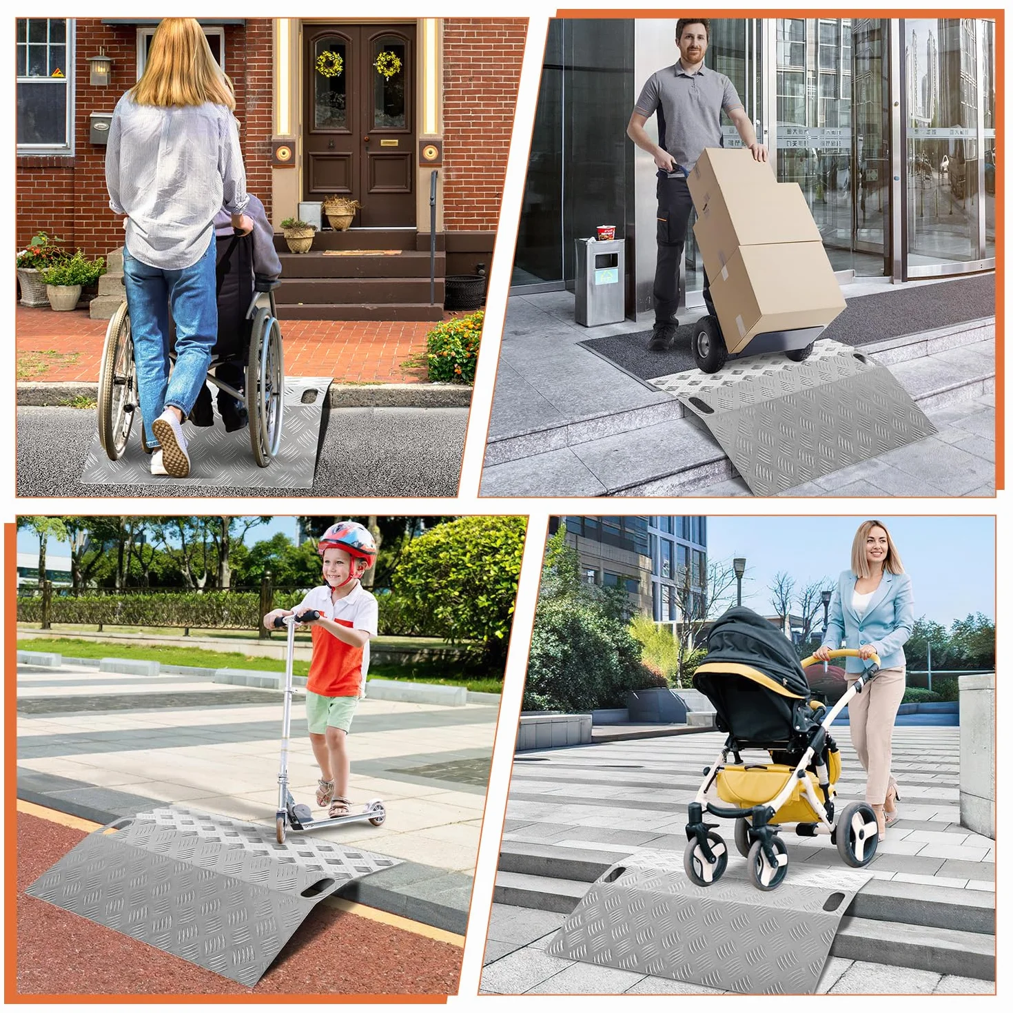 Rampa progowa dla wózków inwalidzkich z aluminium, nośność 270 kg, rampa progowa, antypoślizgowa, przenośna, z uchwytami (60 x 70 x 10 cm)