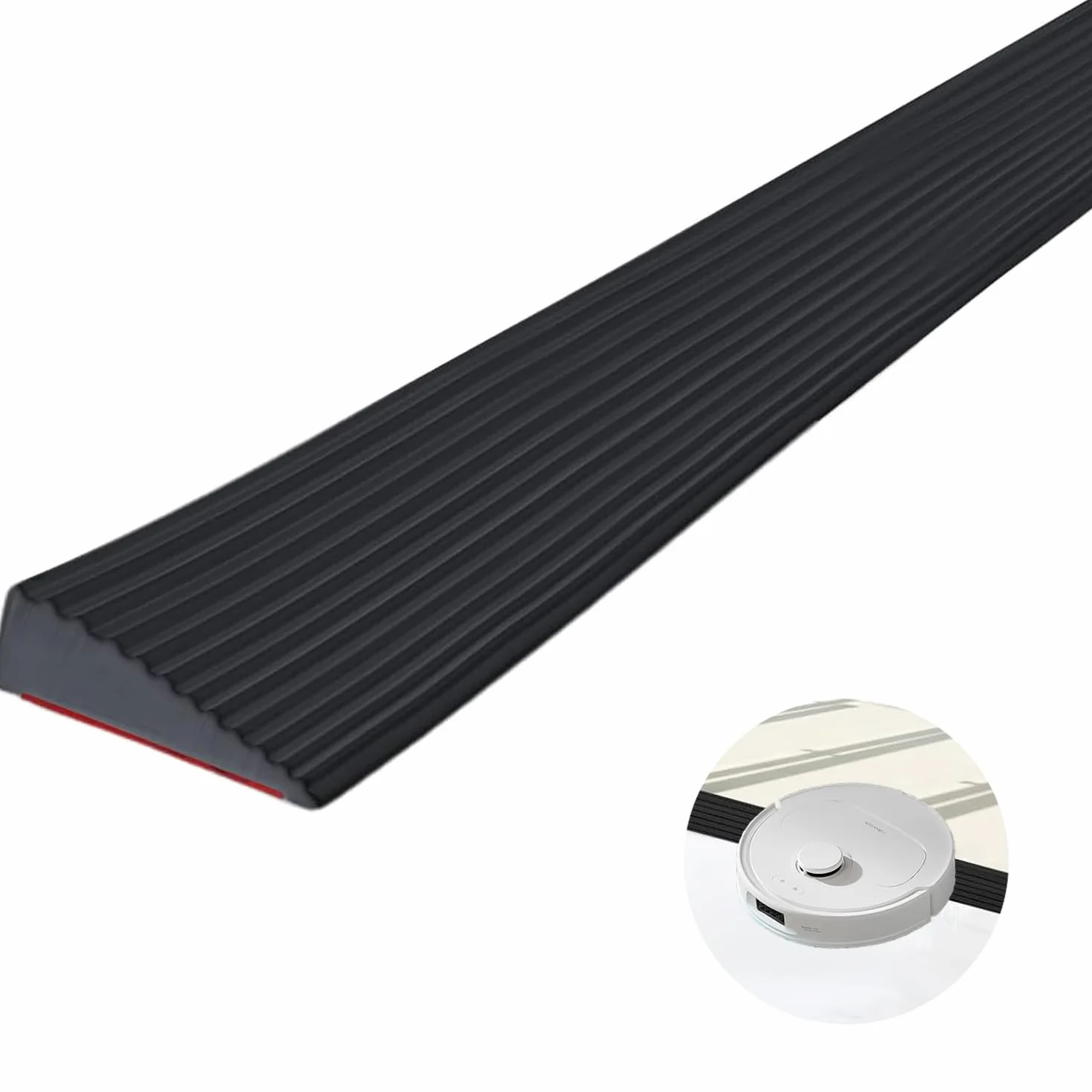 Gumowa rampa progowa do drzwi 5,5 x 1,6 x 100 cm, z PCW, szyny przejściowe, samoprzylepna, dla krawężników, wózków inwalidzkich, dziecięcych, chodzików i skuterów, czarna