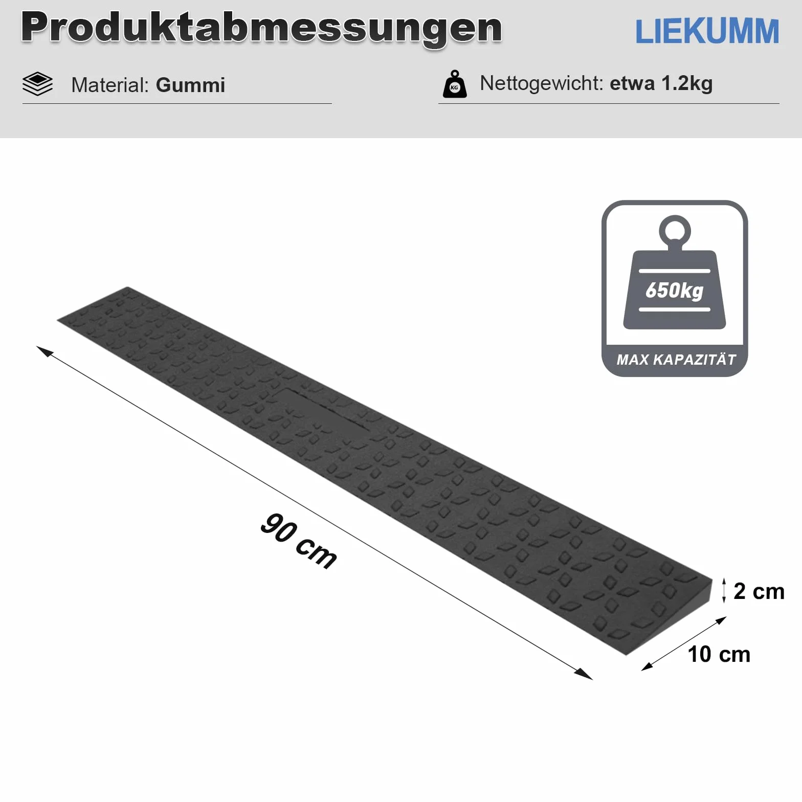 LIEKUMM Gumowa rampa progowa inwalidzkich wózek, nośność 680 kg, szer. 89 cm, wysokość 2 cm, skuterów elektrycznych