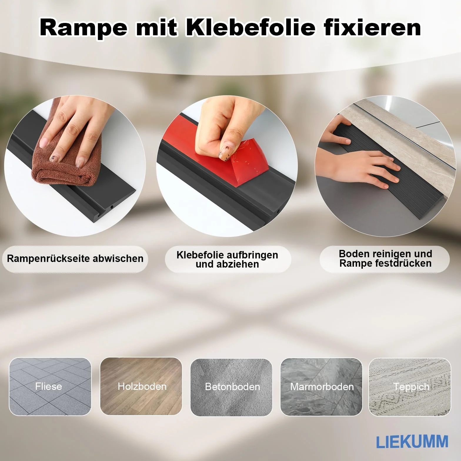 LIEKUMM Rampa progowa, 90 x 7,5 x 1,5 cm, rampa dla wózków inwalidzkich, rampa progowa PCW, rampa dla wózków inwalidzkich, wózków dziecięcych, chodzików lub skuterów elektrycznych, czarna