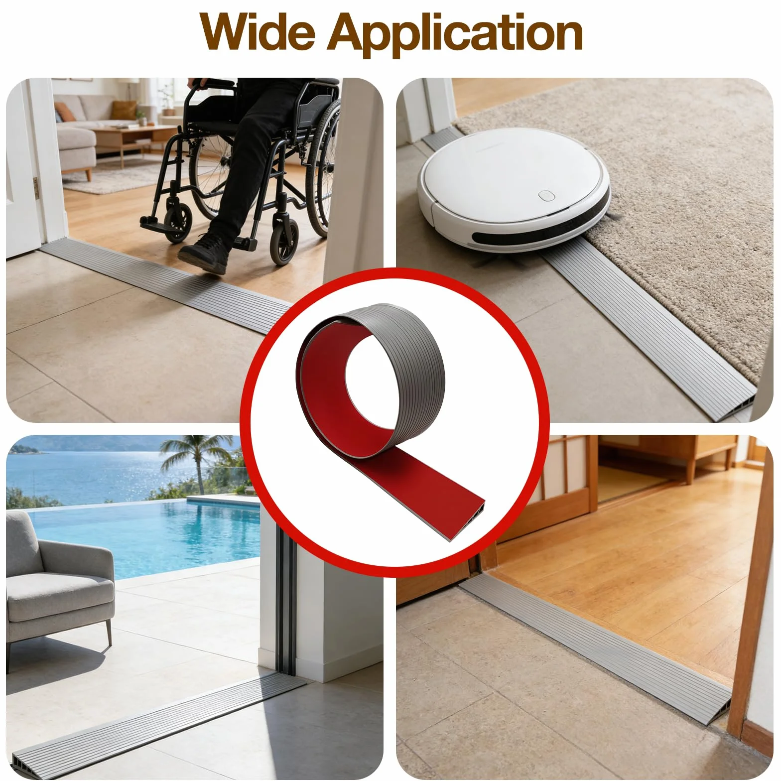 Rampa progowa do drzwi, rampa progowa 100×8×2cm, rampy progowe do drzwi, rampa dla wózków inwalidzkich z PVC profil przejściowy samoprzylepny, rampa progowa dla robota odkurzającego, wózka dziecięcego