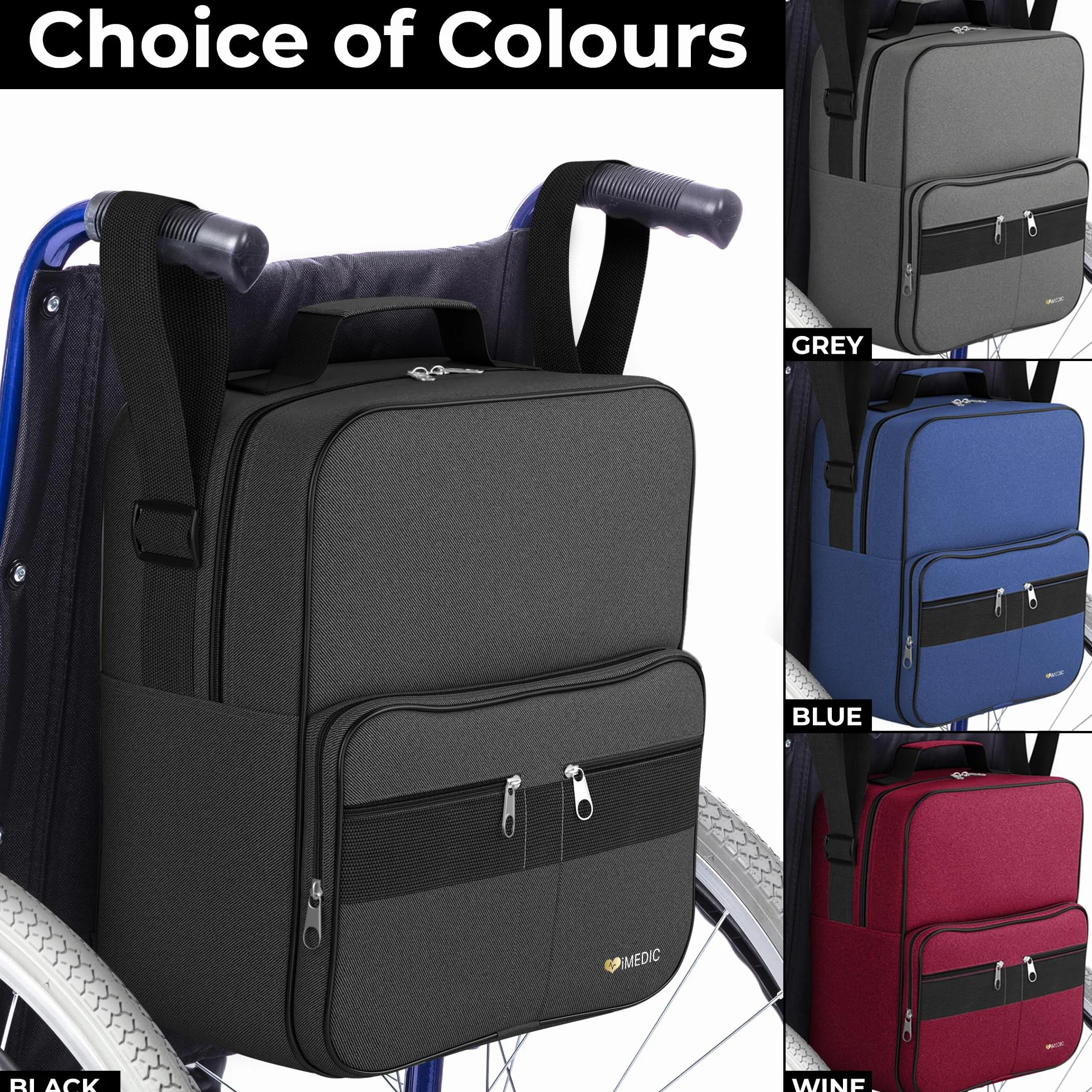 Imedic Deluxe Torba do Wózka Inwalidzkiego, Czarny, 19 x 30,5 x 36 cm