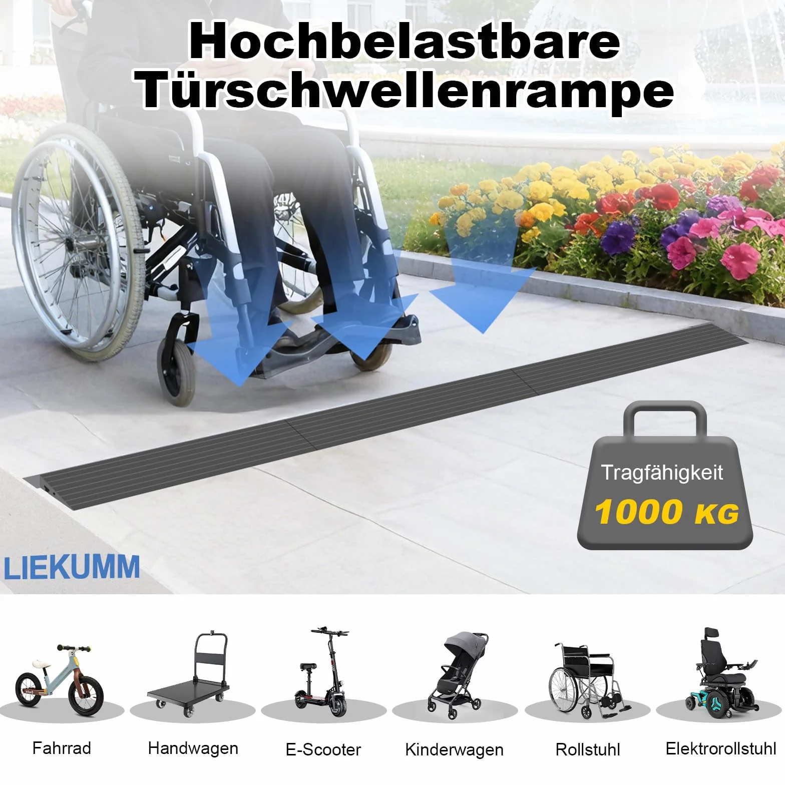 LIEKUMM Rampa progowa, 90 x 7,5 x 1,5 cm, rampa dla wózków inwalidzkich, rampa progowa PCW, rampa dla wózków inwalidzkich, wózków dziecięcych, chodzików lub skuterów elektrycznych, czarna