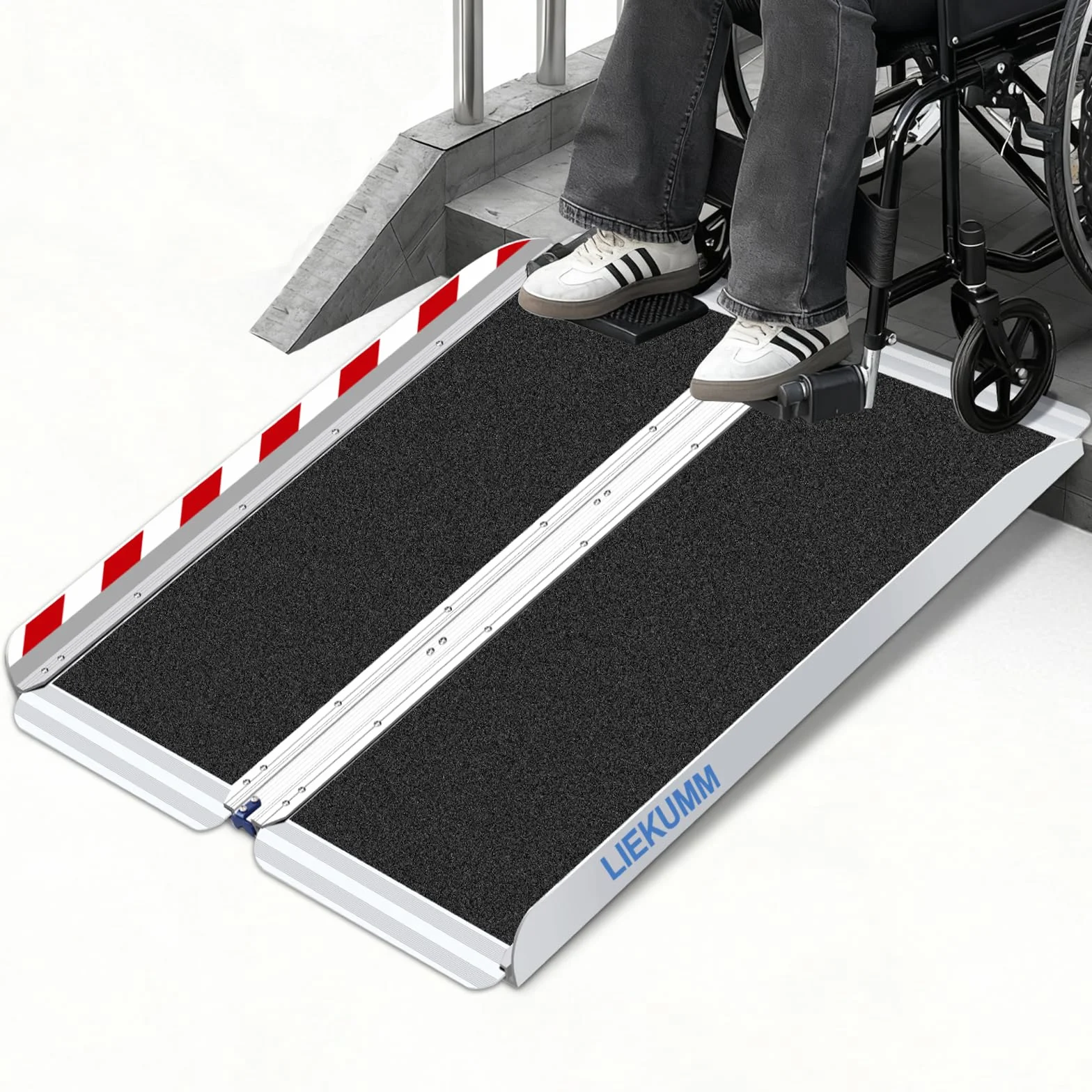 LIEKUMM Rampa dla wózków inwalidzkich 91 cm, bardzo szeroka, aluminiowa rampa dla wózków inwalidzkich, nośność 300 kg, składana, na schody, schody, krawężniki, rampa progowa do elektrycznego wózka