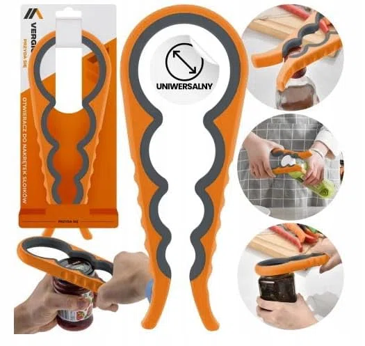 DomoDomo - Wielofunkcyjny otwieracz do butelek i słoików – ergonomiczny kształt, antypoślizgowy, nadaje się do mycia w zmywarce, 22,5 x 9 cm