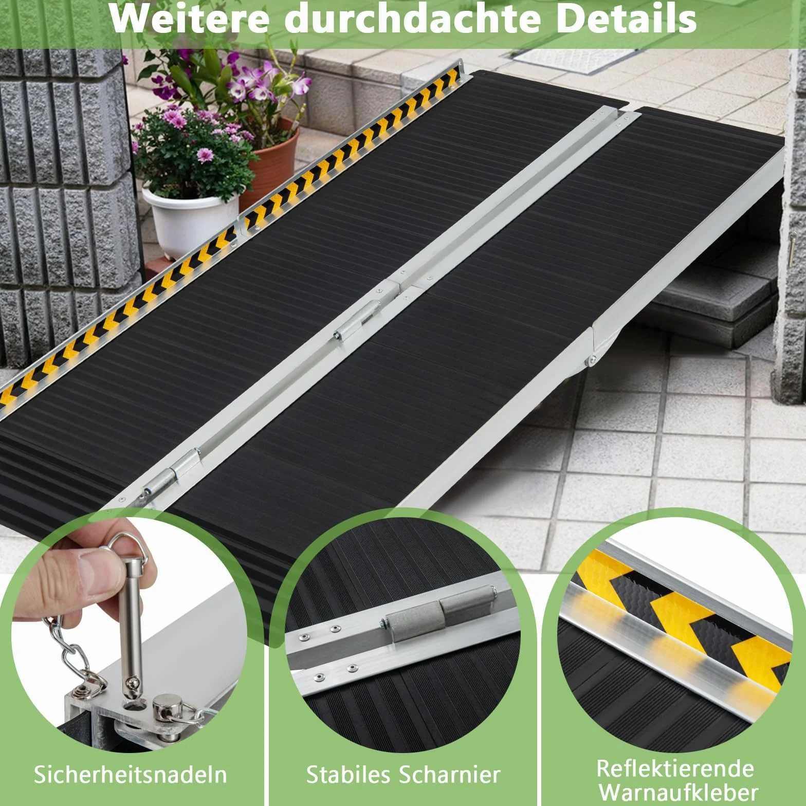 COSTWAY Rampa do wózka inwalidzkiego 183 cm, składana, przenośna i antypoślizgowa, wytrzymała do 272 kg, rampa aluminiowa, rampa progowa do wózka inwalidzkiego, schodów, drzwi (183 x 74 cm)