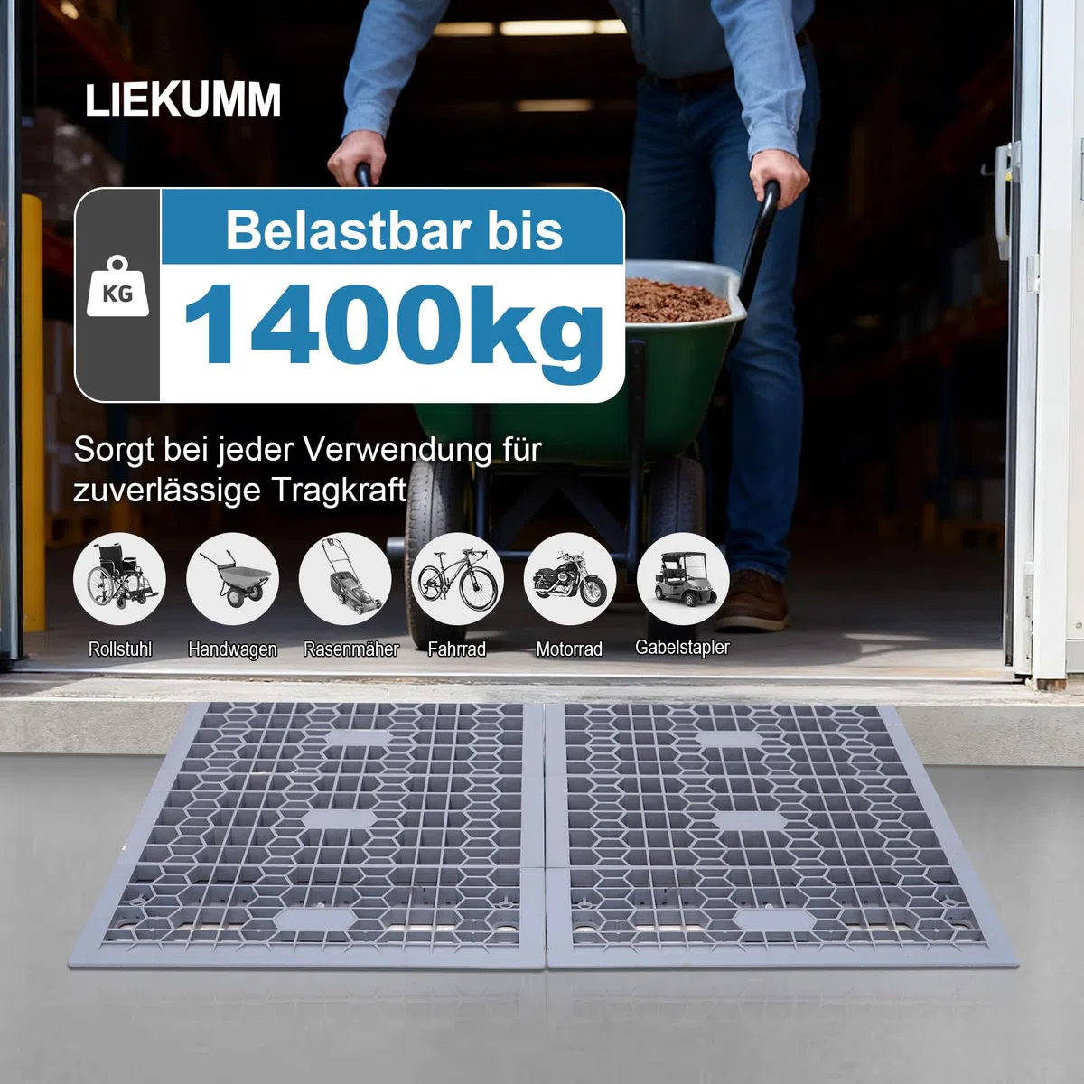 LIEKUMM Rampa progowa do drzwi o wysokości 5 cm, nośność 1400 kg, przenośna, modułowa rampa progowa do domu, na schody, elektryczny wózek inwalidzki, skuter, motocykl