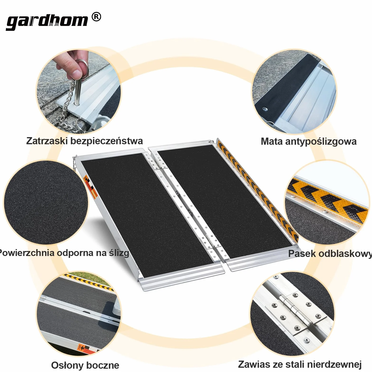 gardhom rampa do wózków inwalidzkich, 213,5 cm, maks. nośność 362 kg, antypoślizgowa, aluminiowa, składana rampa dla wózków inwalidzkich lub chodzików, rampa progowa do schodów domowych, drzwi