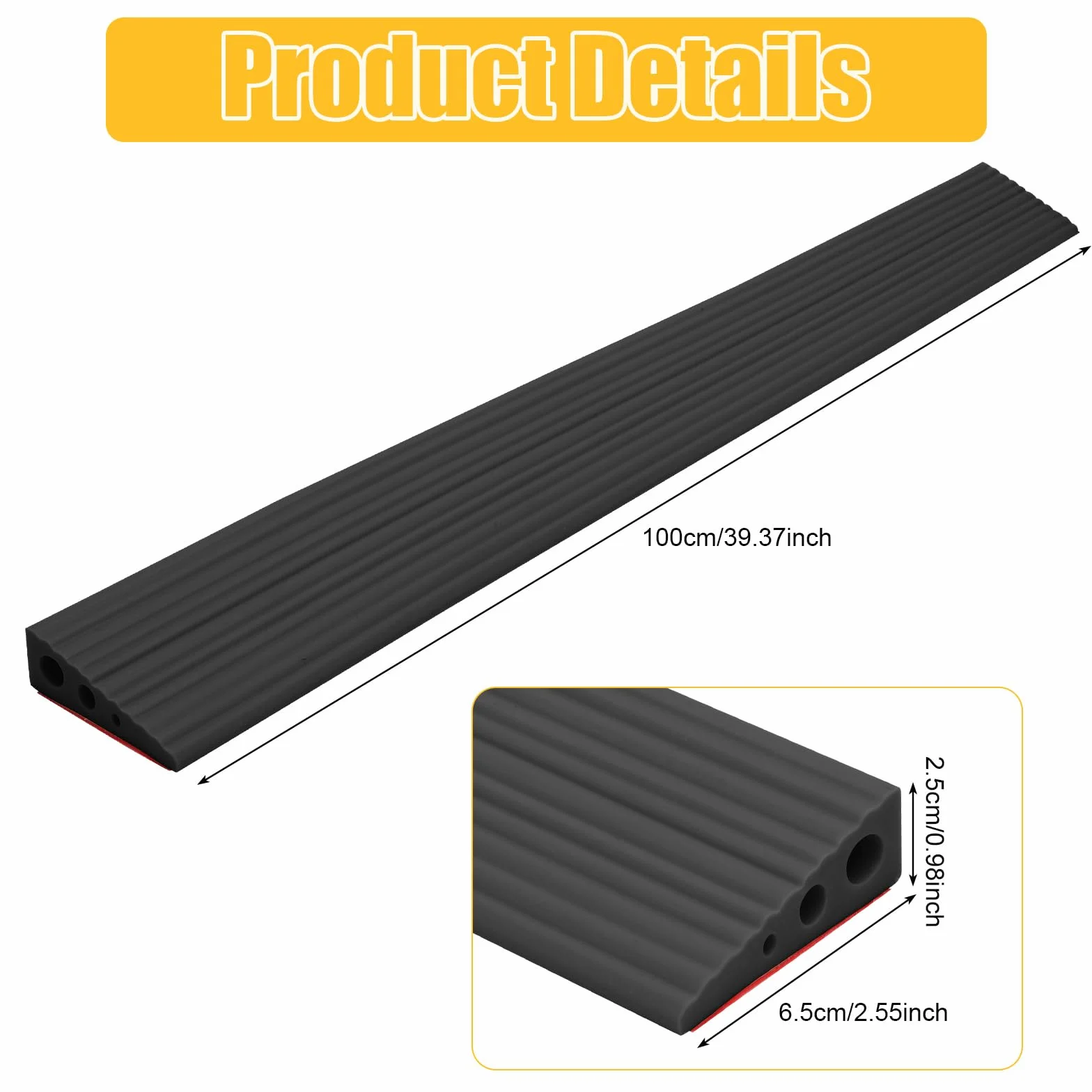 Rampa progowa, 100 x 6,5 x 2,5 cm, rampa progowa dla wózków inwalidzkich, PCW, antypoślizgowa powierzchnia, gumowa rampa najazdowa, rampa progowa do wózka inwalidzkiego, wózka dziecięcego, chodzika