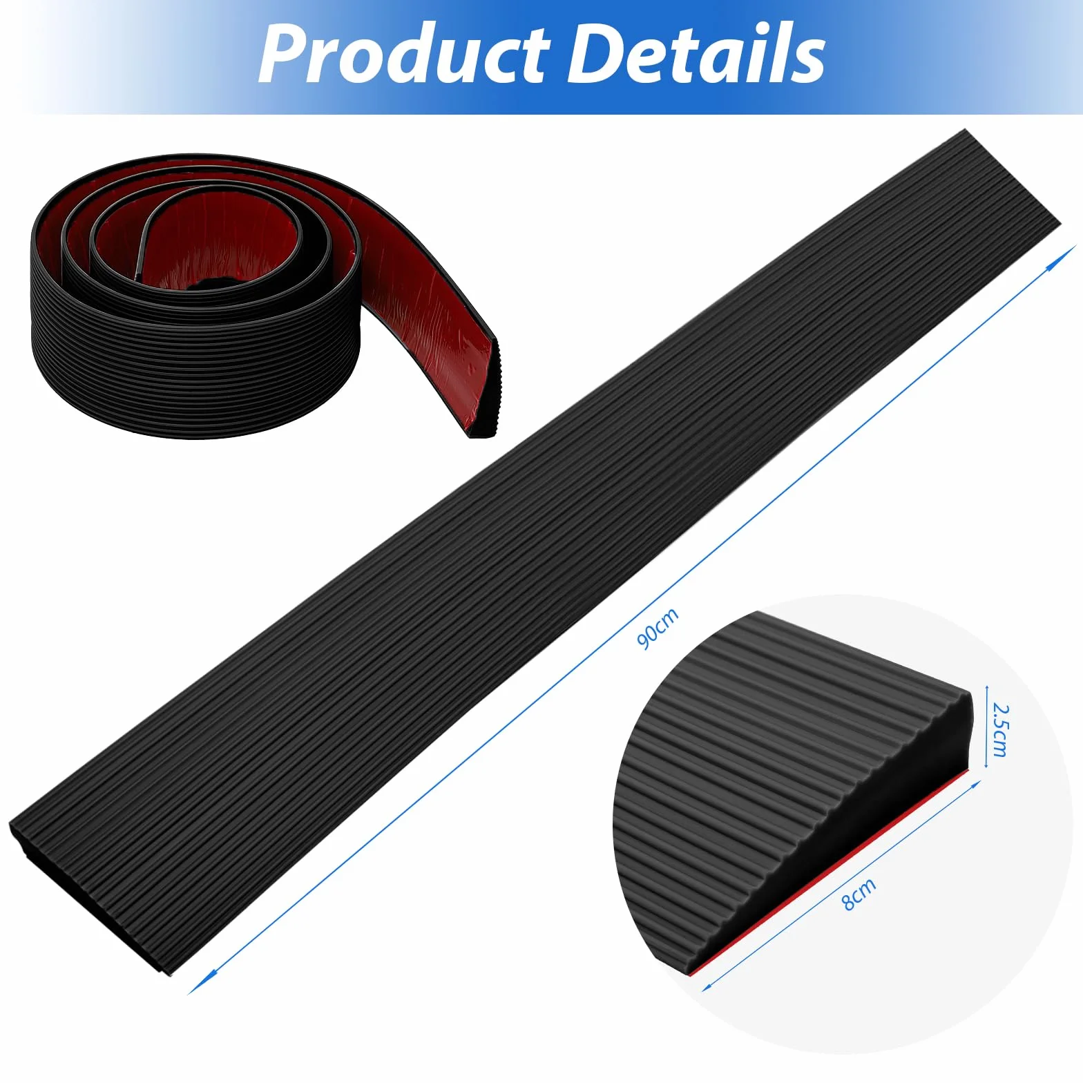 Rampa progowa dla wózków inwalidzkich, antypoślizgowa powierzchnia, gumowa rampa najazdowa do wózków inwalidzkich, wózków dziecięcych, chodzików lub skuterów elektrycznych (czarna, 90 x 8 x 2,5 cm)