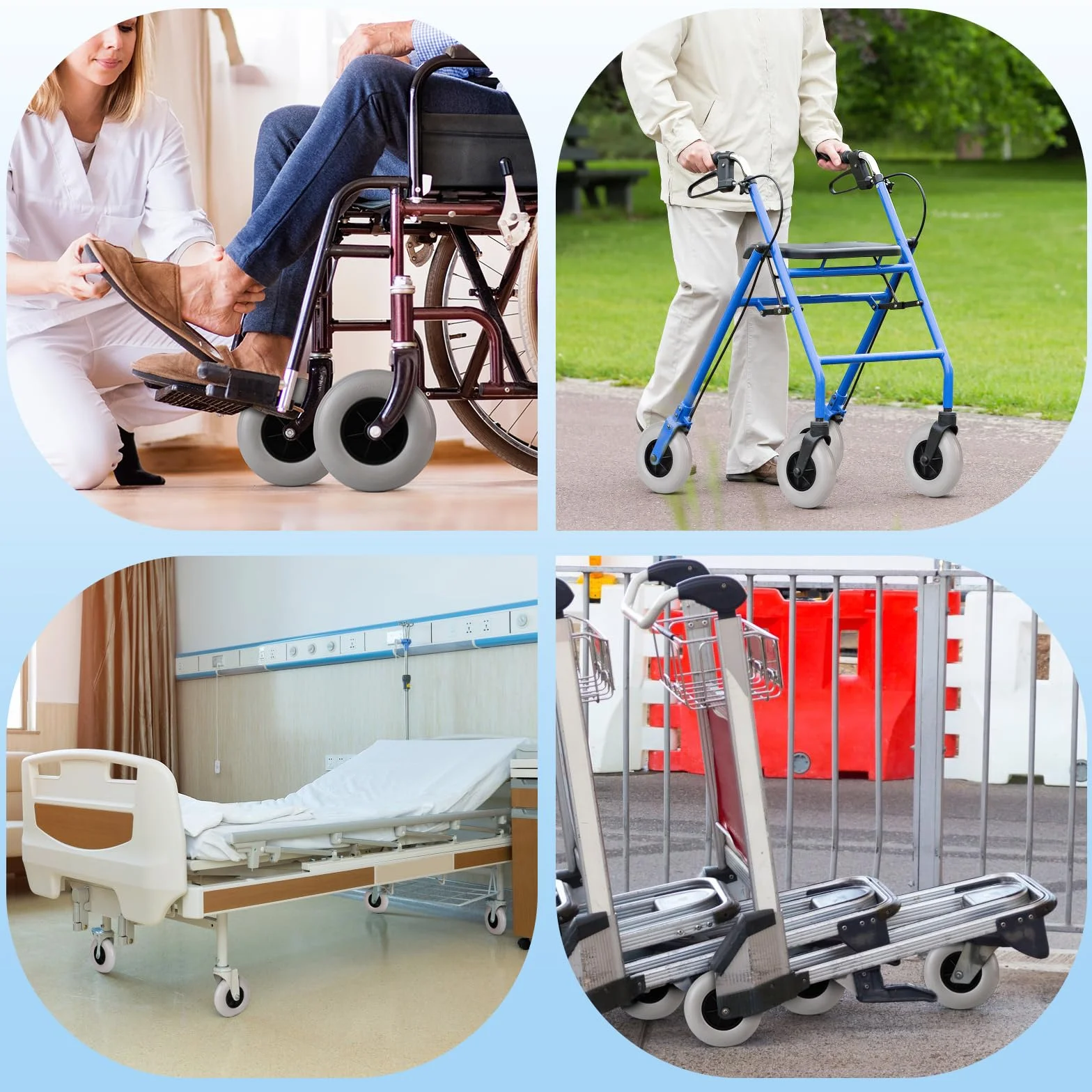 EFUTURETIME 2 x koła zapasowe 190 mm, pełne opony, zapasowe kółka obrotowe do wózków inwalidzkich, przednie 8 cali, do chodzika, wózka inwalidzkiego, pomoc w chodzeniu (jasnoszare)