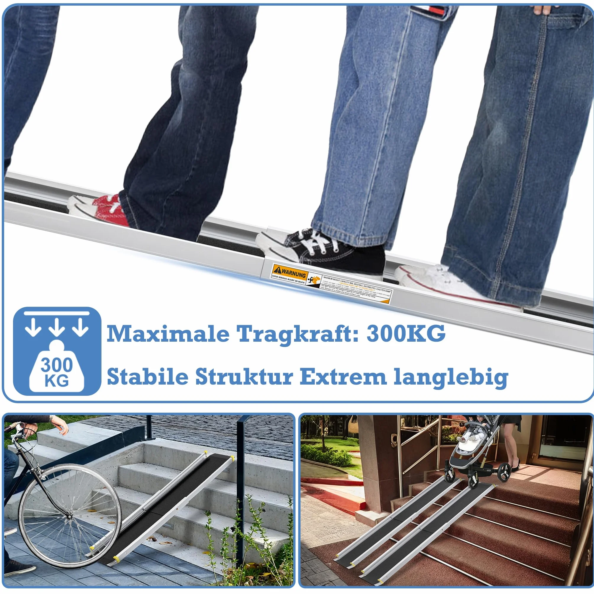 YRHome 2X teleskopowa rampa dla wózków inwalidzkich, 122-213 cm, regulowana rampa teleskopowa, antypoślizgowa i przenośna, rampa teleskopowa do 300 kg dla ręcznych wózków inwalidzkich, aluminiowa
