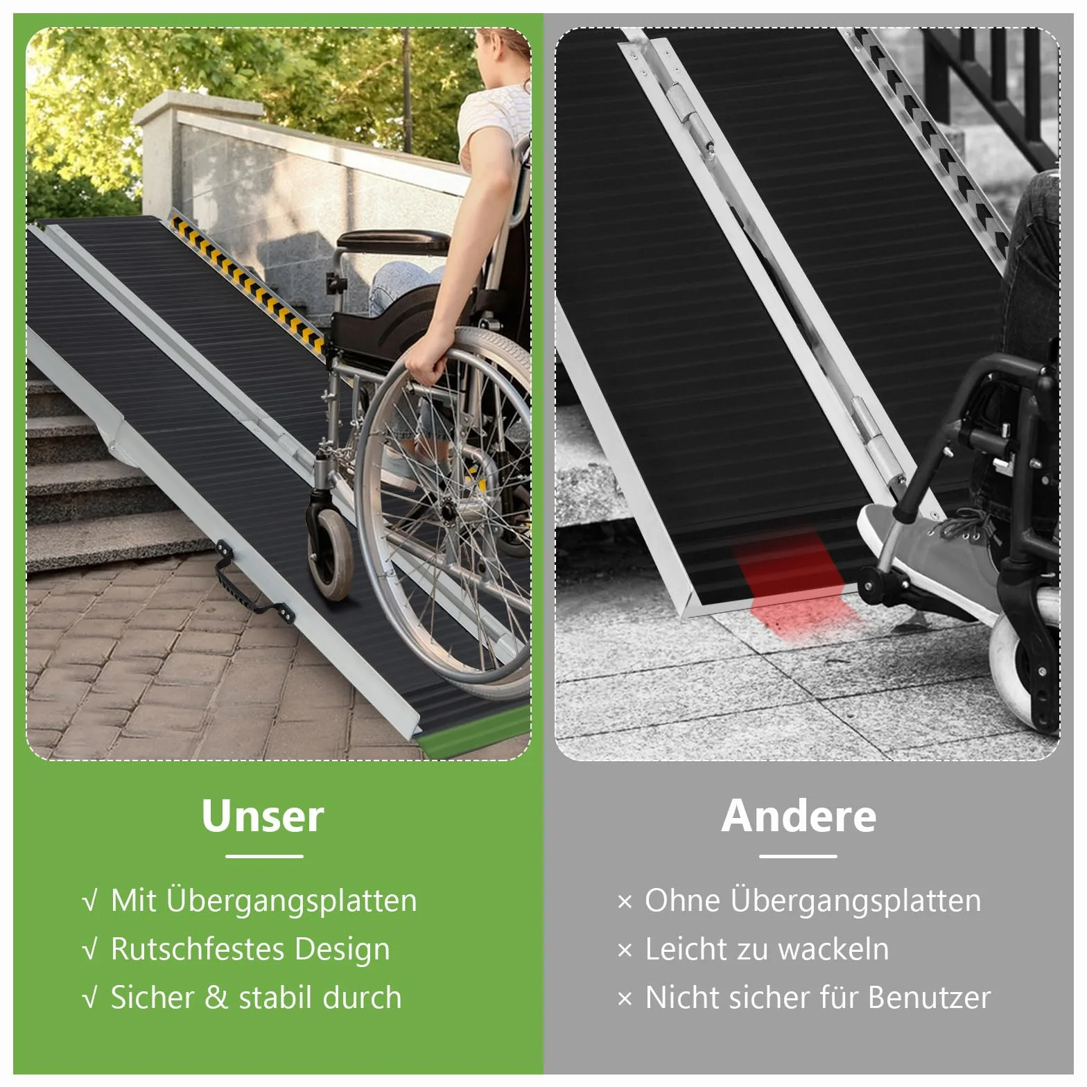 COSTWAY Rampa do wózka inwalidzkiego 183 cm, składana, przenośna i antypoślizgowa, wytrzymała do 272 kg, rampa aluminiowa, rampa progowa do wózka inwalidzkiego, schodów, drzwi (183 x 74 cm)