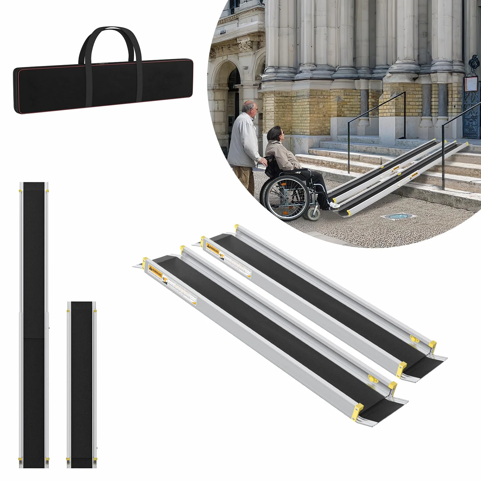 LZQ 2 x 121-183-213 cm teleskopowa rampa dla wózków inwalidzkich, aluminiowa rampa najazdowa na schody, regulowana rampa teleskopowa do 272 kg nośności, rampy teleskopowe do wózków inwalidzkich, rampa